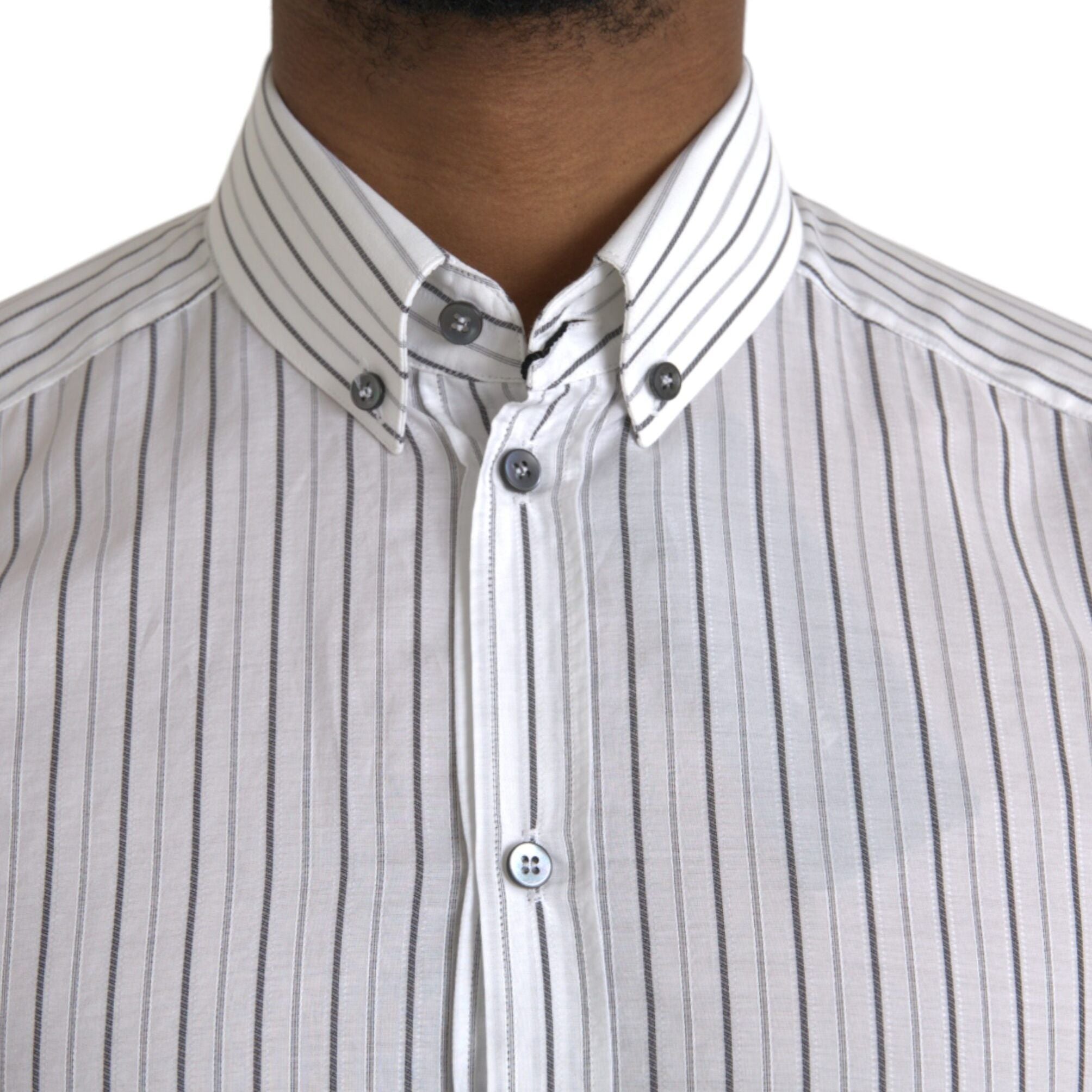 Dolce & Gabbana Black White Striped Formal Dress GOLD Shirt