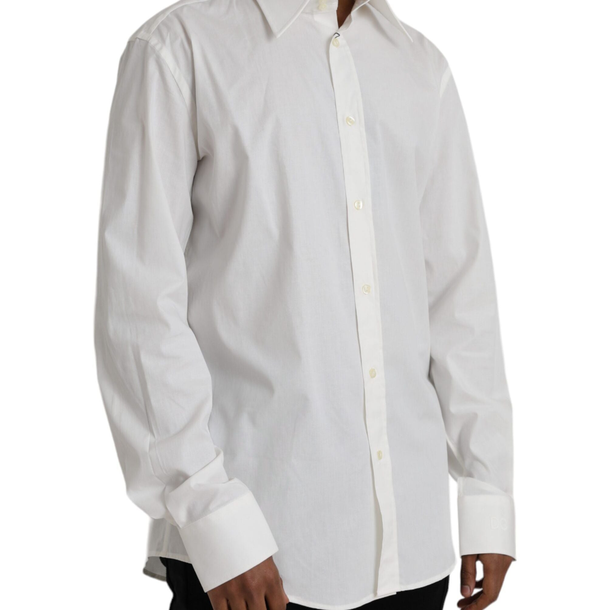 Dolce & Gabbana White Cotton Dress Slim Fit GOLD Shirt