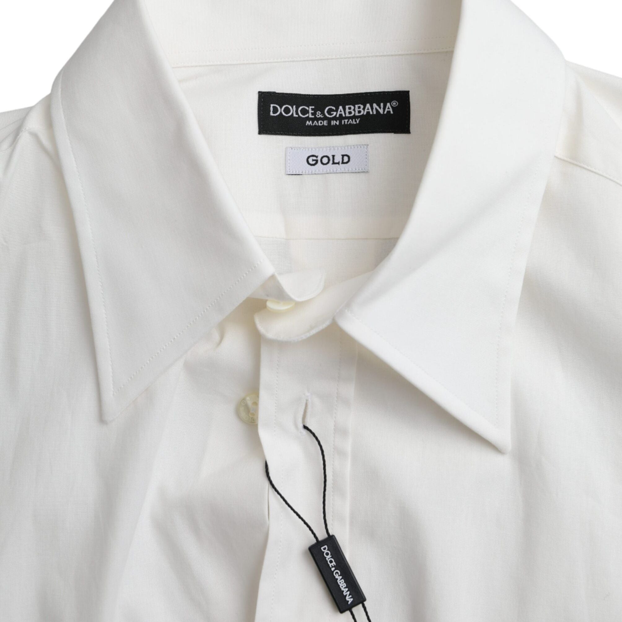 Dolce & Gabbana White Cotton Dress Slim Fit GOLD Shirt