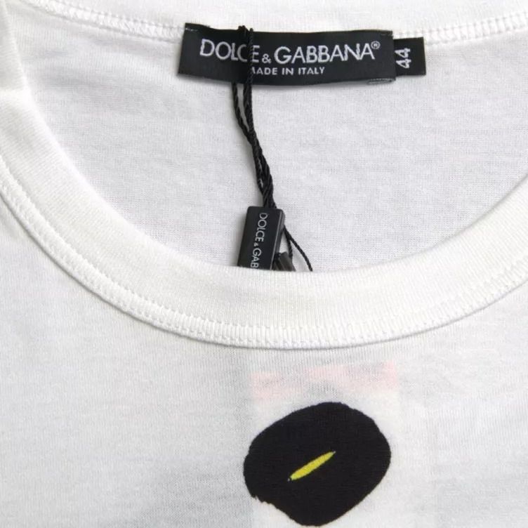 Dolce & Gabbana White Graphic Cotton Short Sleeves Men T-shirt