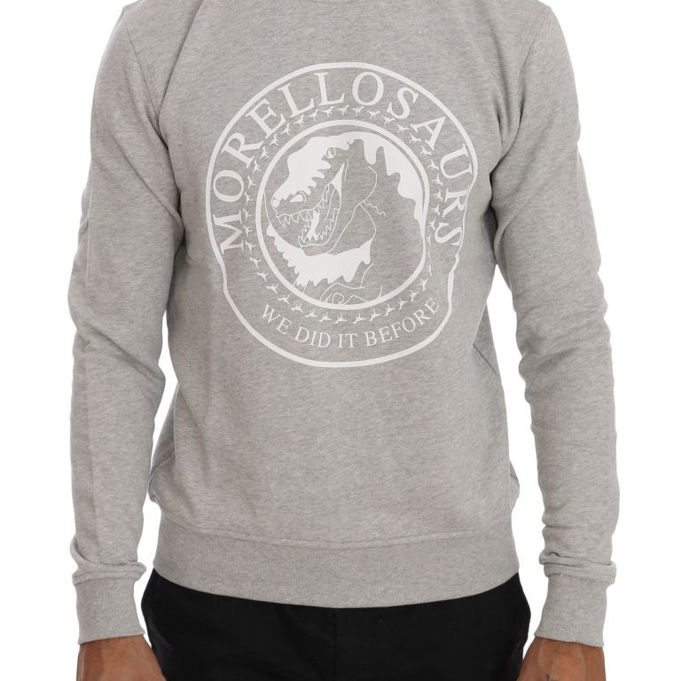 Frankie Morello Gray Cotton Crewneck Pullover Sweater