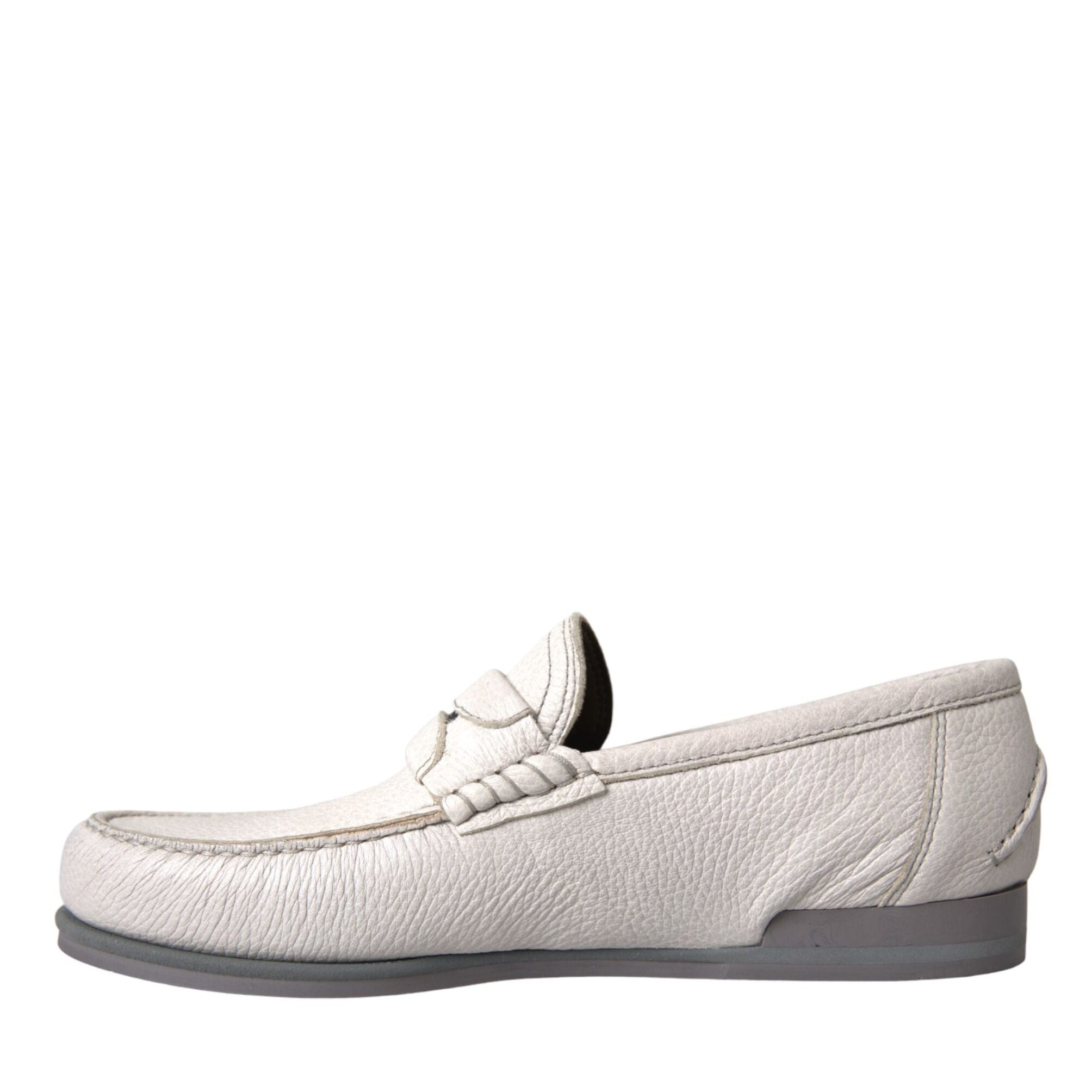 Dolce & Gabbana White Gray Leather Slip Mocassin Shoes Loafer