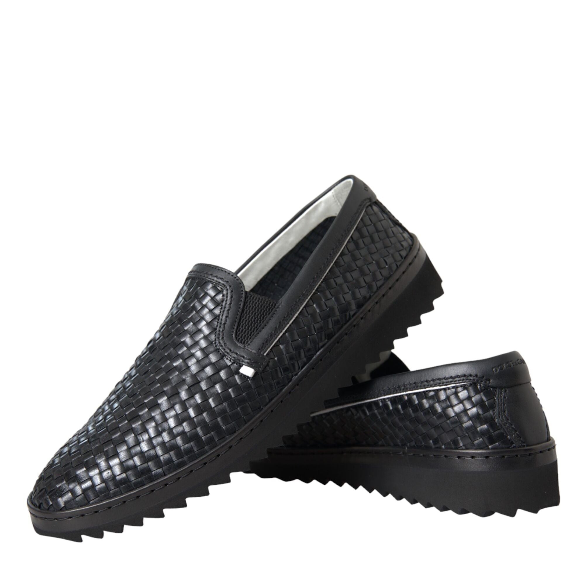 Dolce & Gabbana Black Woven Buffalo Leather Men Loafers Shoes