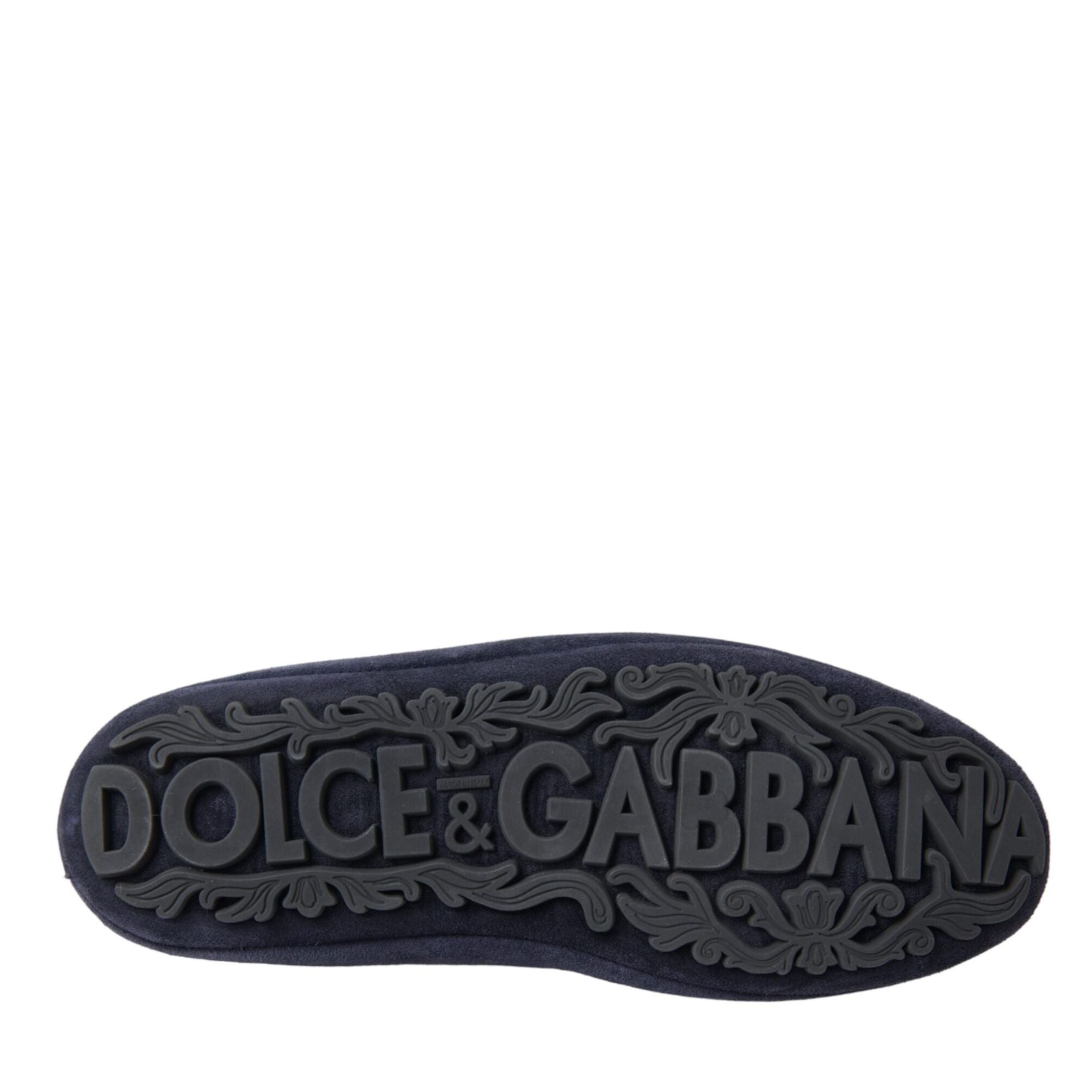 Dolce & Gabbana Blue Leather Suede Crystal Crown Loafers Shoes