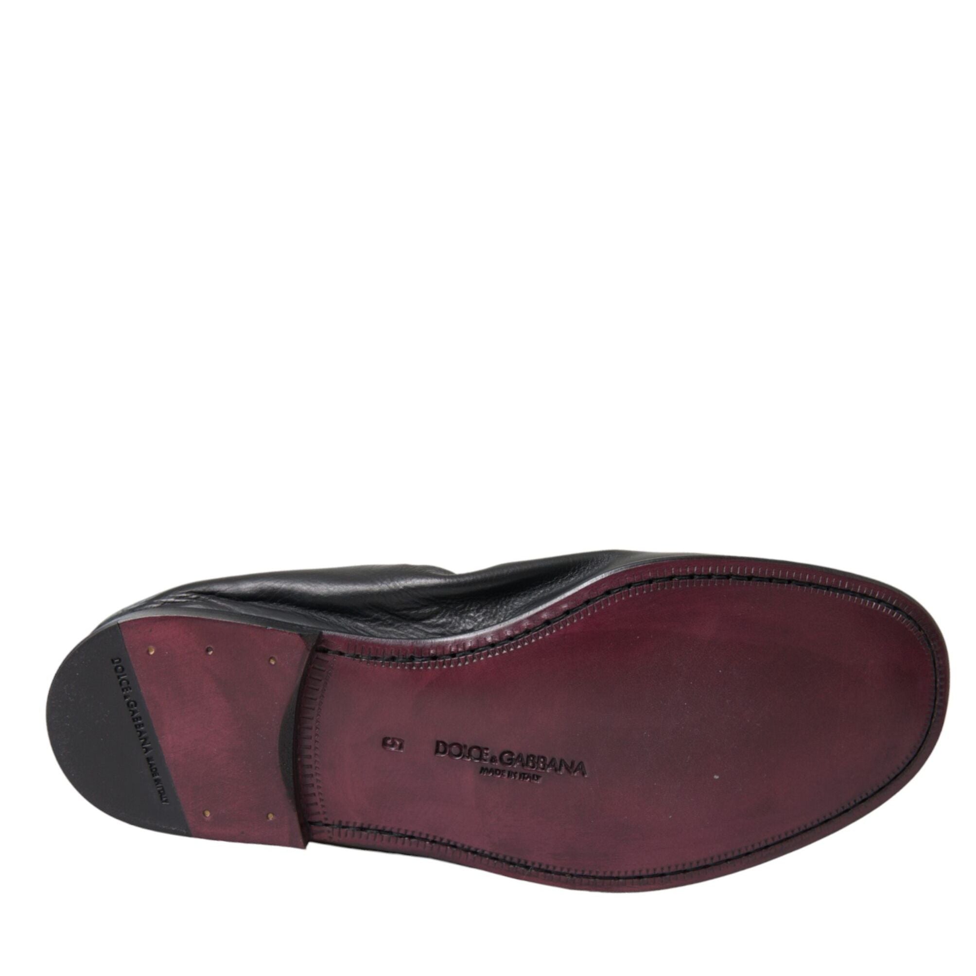 Dolce & Gabbana Black Logo Embroidered Leather Loafer Men Dress Shoes