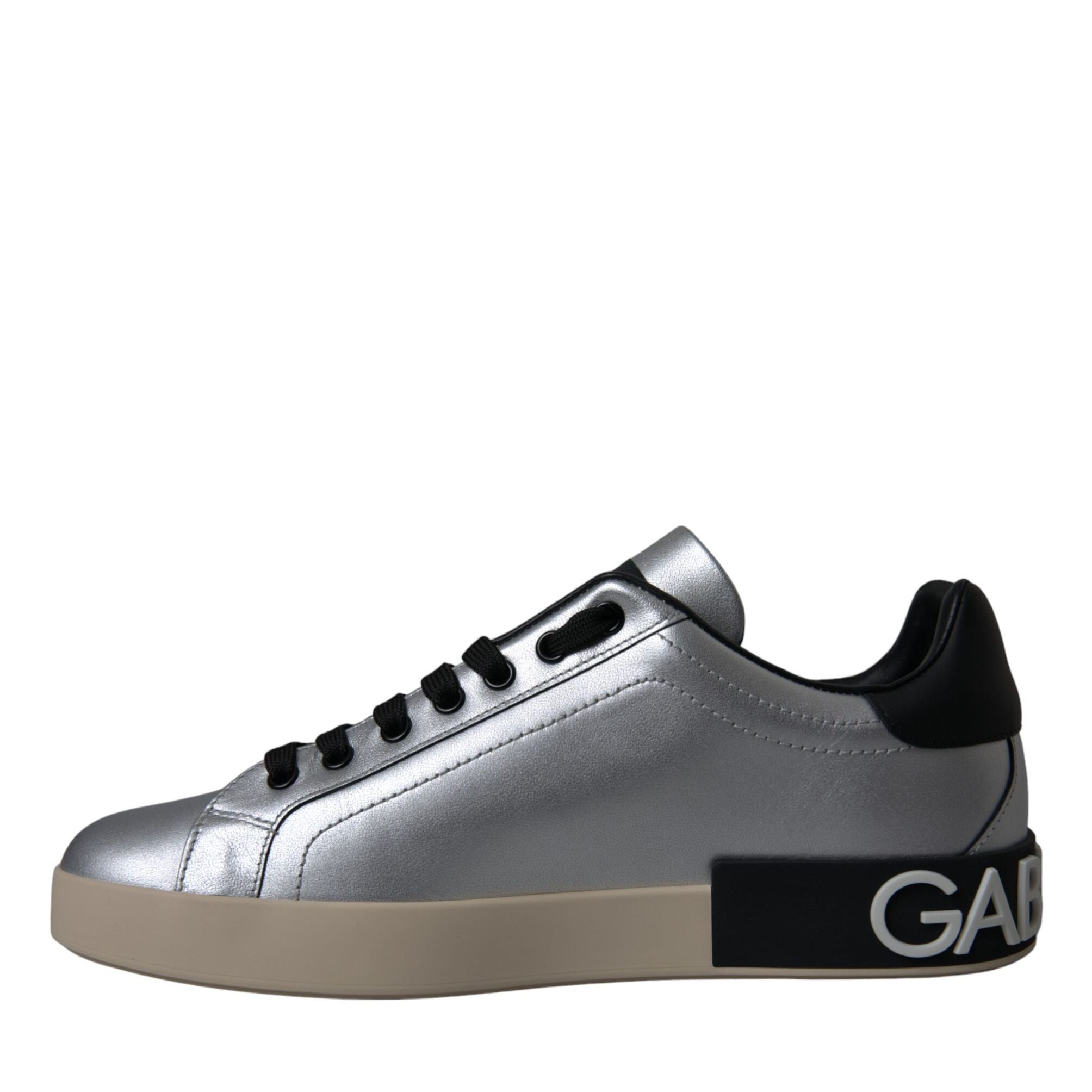 Dolce & Gabbana Silver Portofino Calf Leather Sneakers Men Shoes