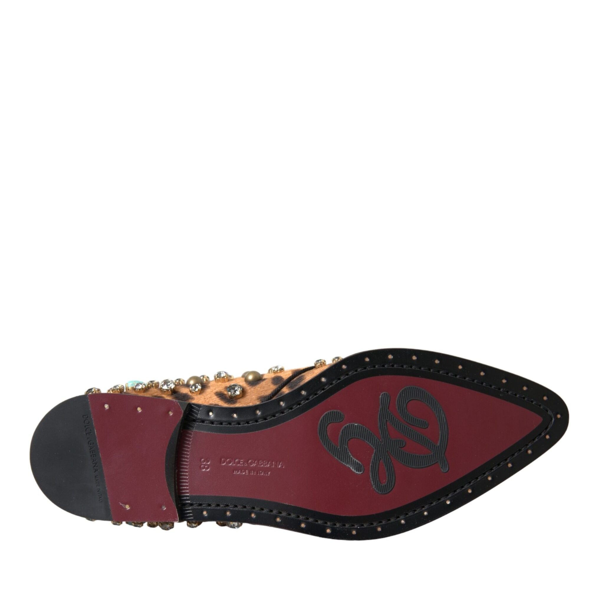 Dolce & Gabbana Brown Leopard Hair Crystal Dress Broque Shoes