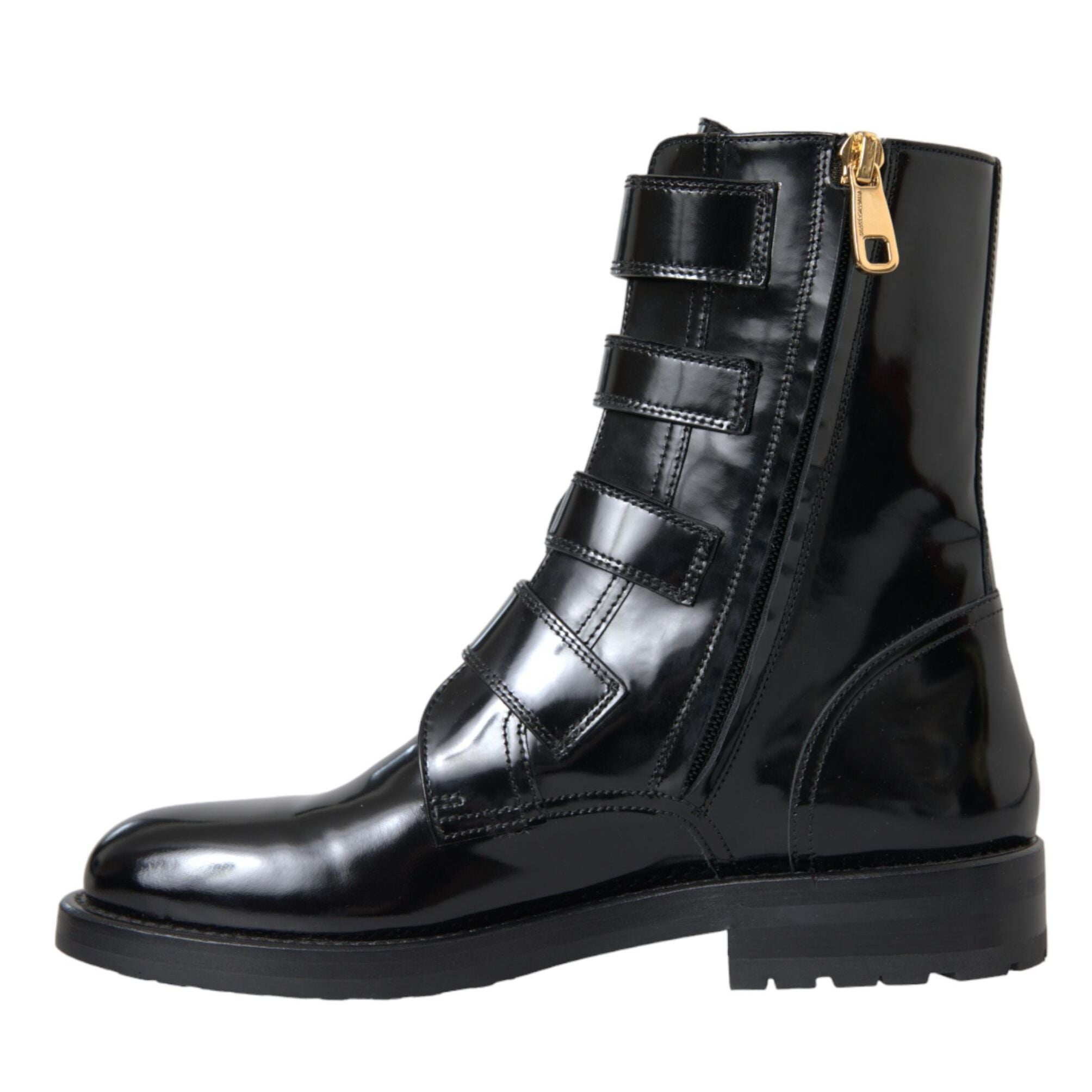 Dolce & Gabbana Black Leather Crystal Buckles Boots Shoes