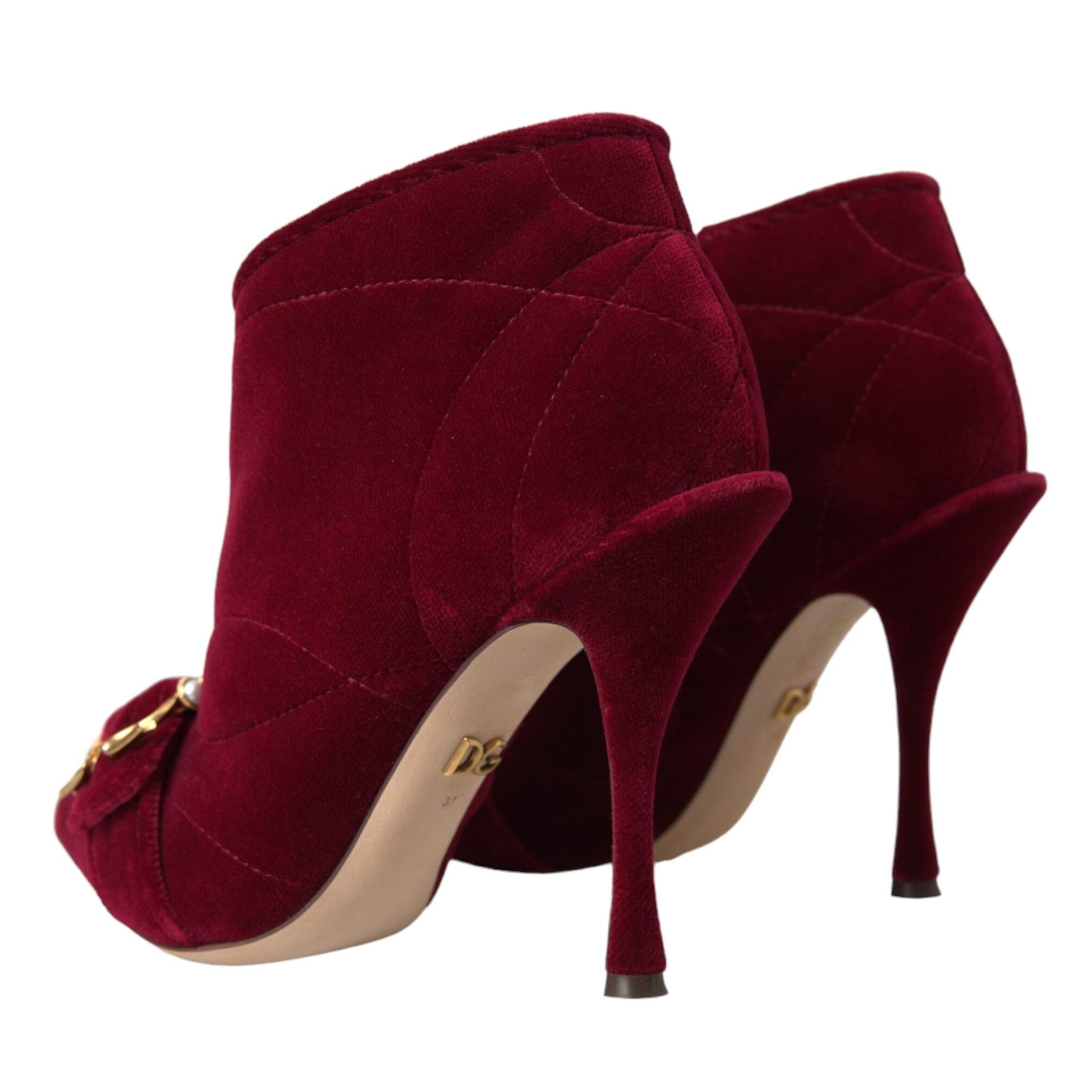 Dolce & Gabbana Dark Red Velvet Devotion Buckle Boots Shoes