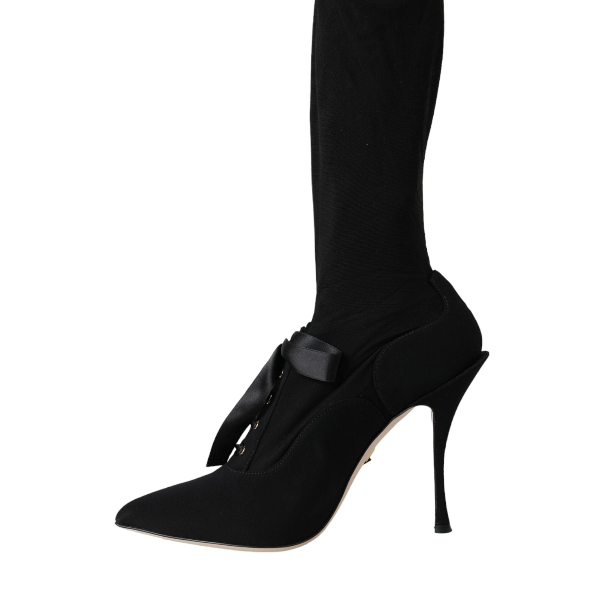 Dolce & Gabbana Black Stiletto Heels Mid Calf Boots Shoes