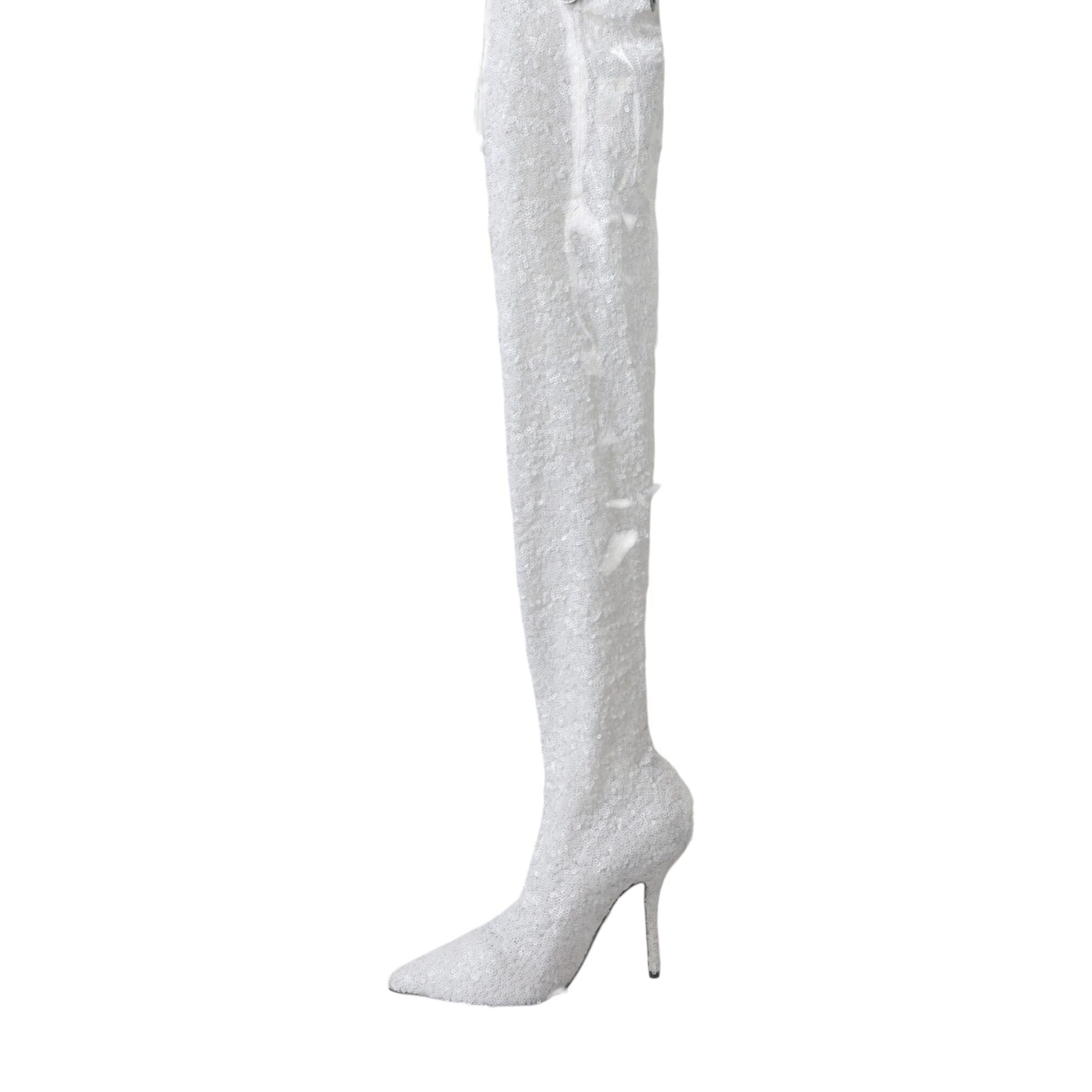Dolce & Gabbana White Heels Stiletto Knee High Boots Shoes