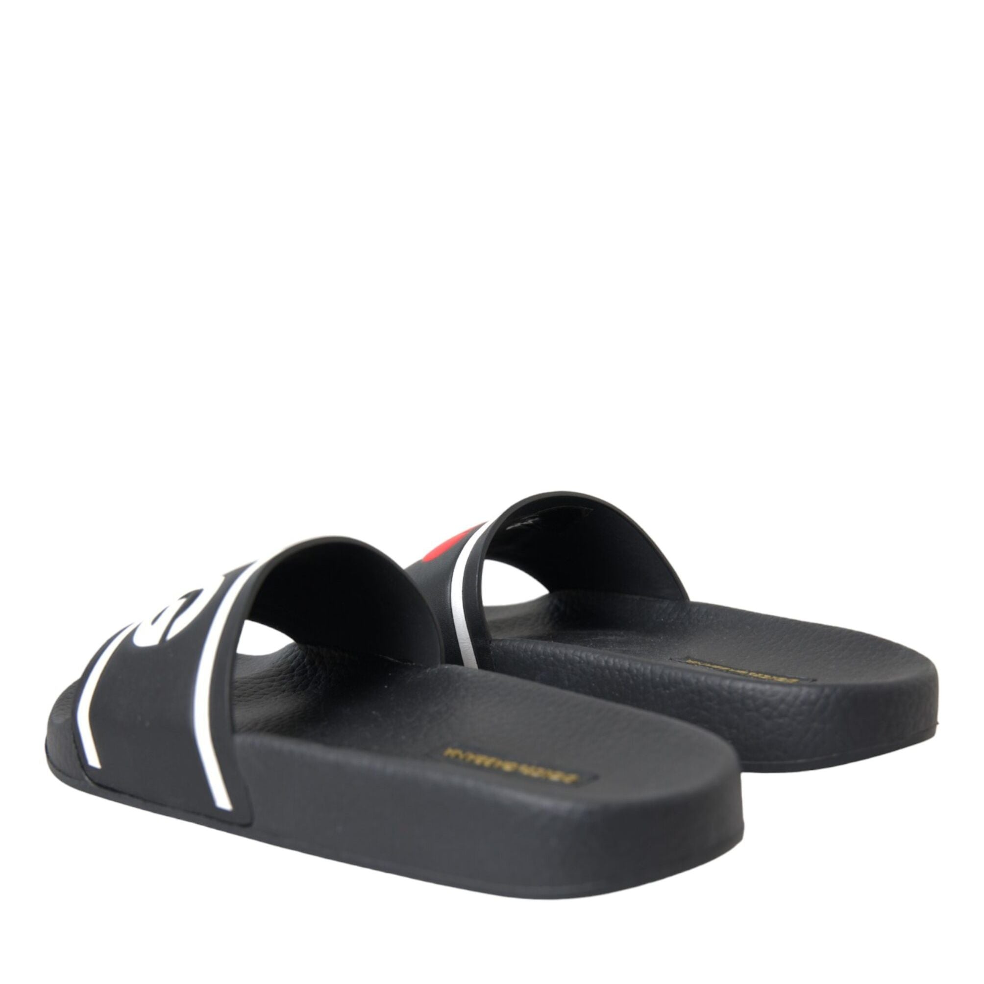 Dolce & Gabbana Black Leather I Love D&G Sandals Slides Shoes