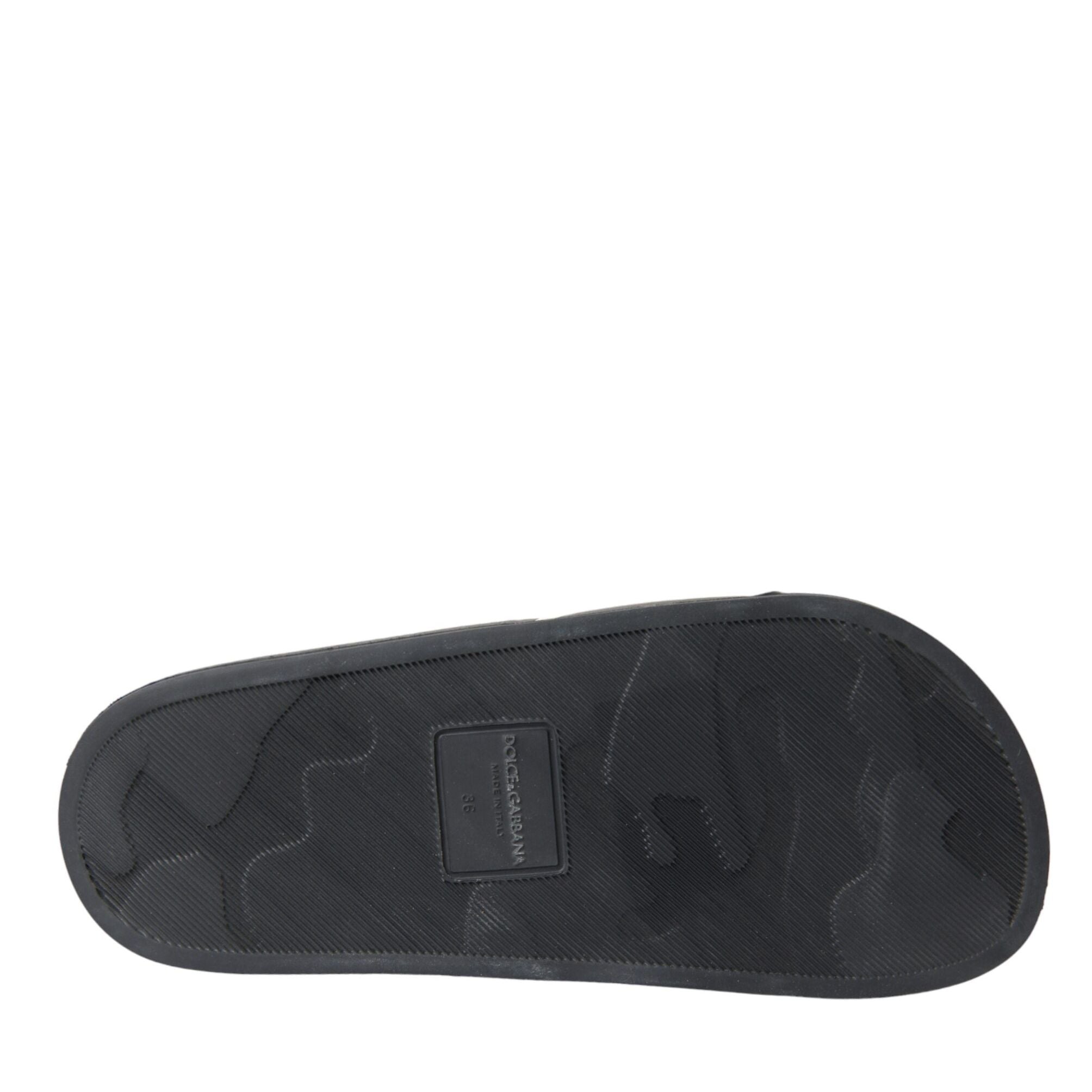 Dolce & Gabbana Black Leather I Love D&G Sandals Slides Shoes