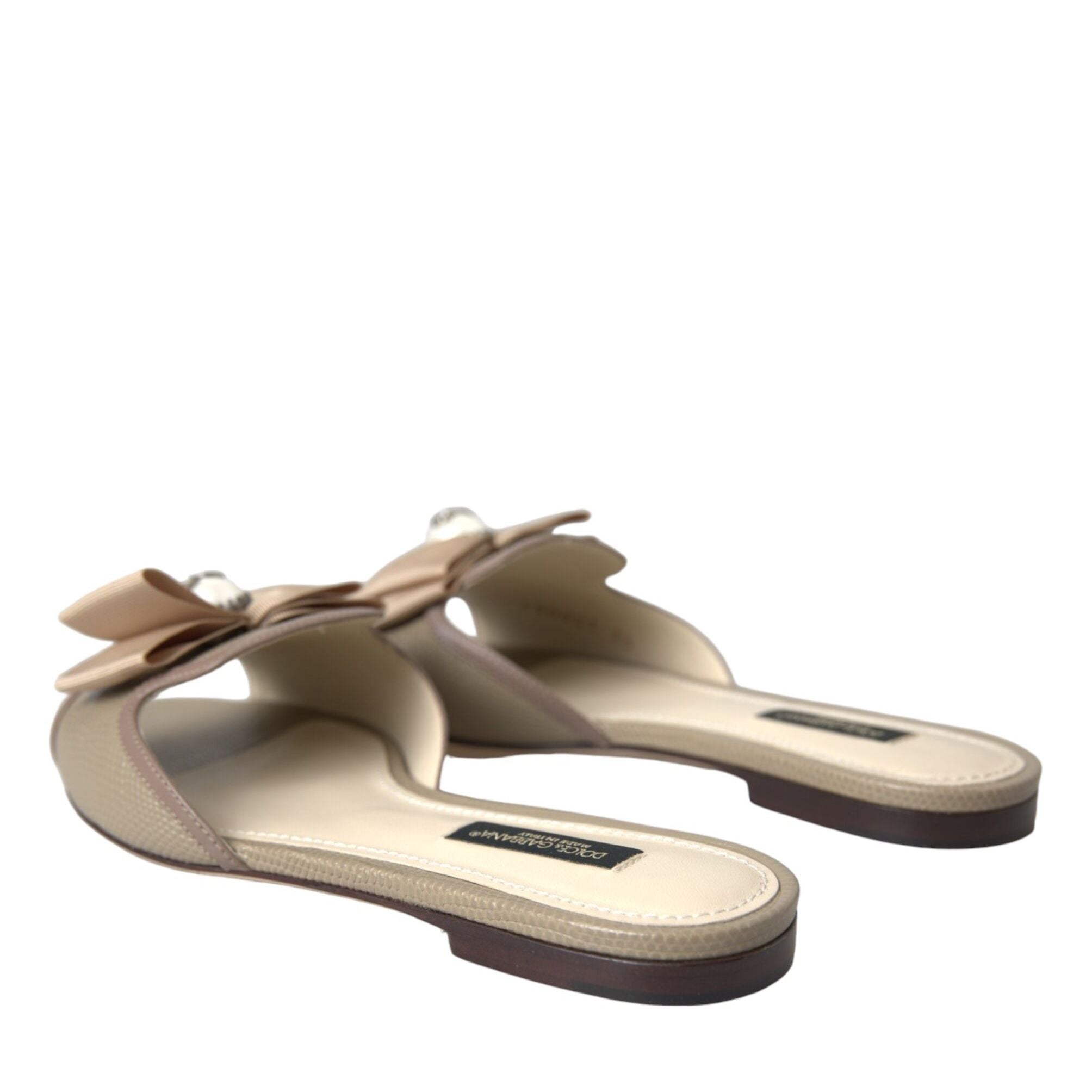 Dolce & Gabbana Beige Logo Pearl Flats Sandals Slides Shoes