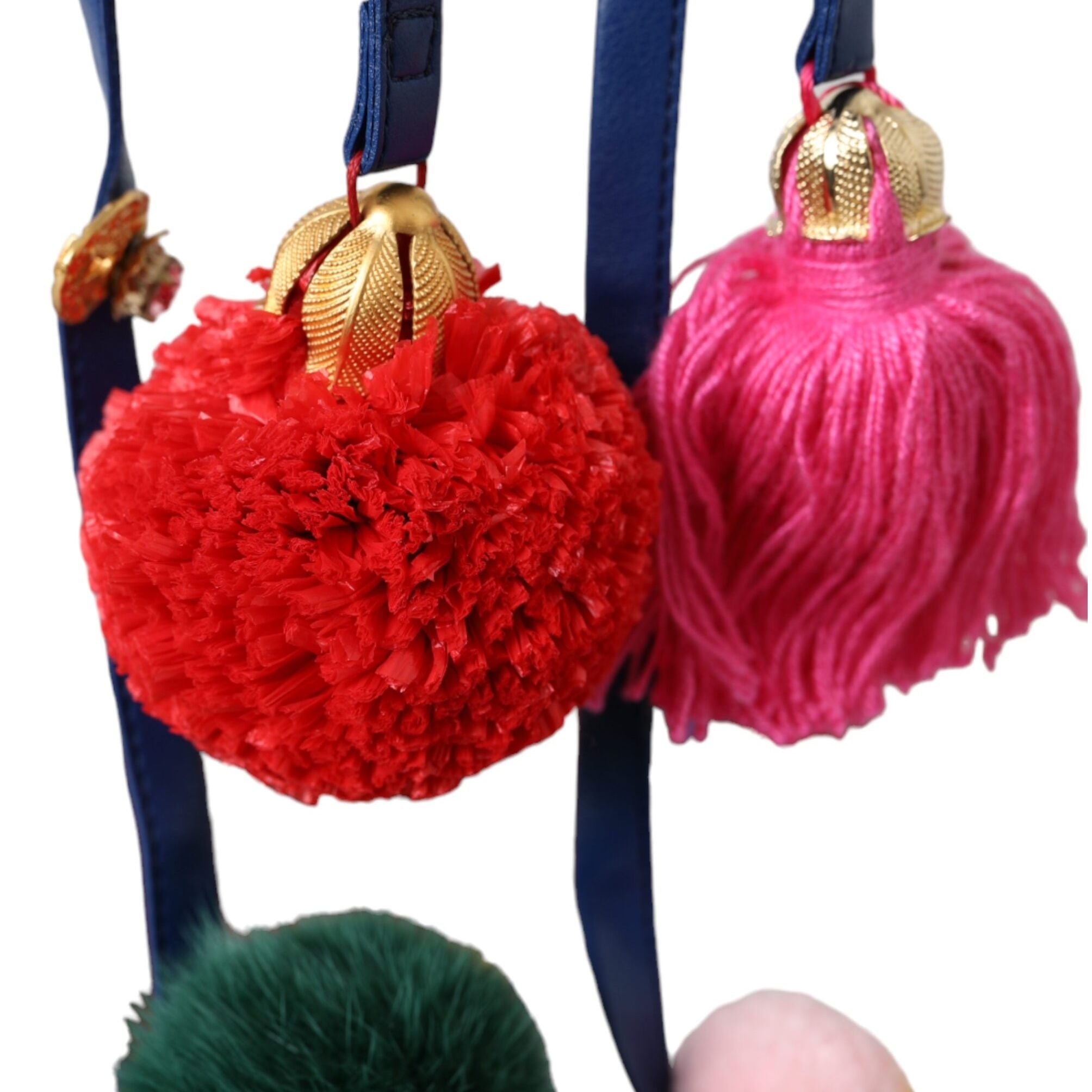Dolce & Gabbana Multicolor Pom Pom Fur Wrap Sandals Shoes