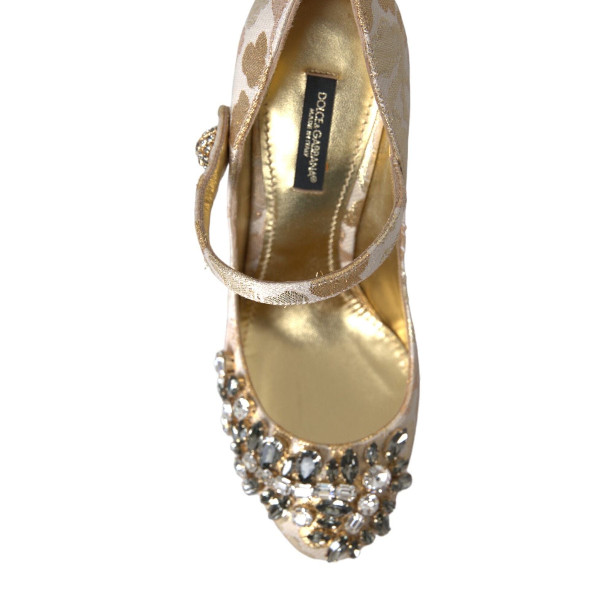 Dolce & Gabbana Gold Jacquard Crystal Mary Janes Pumps Shoes