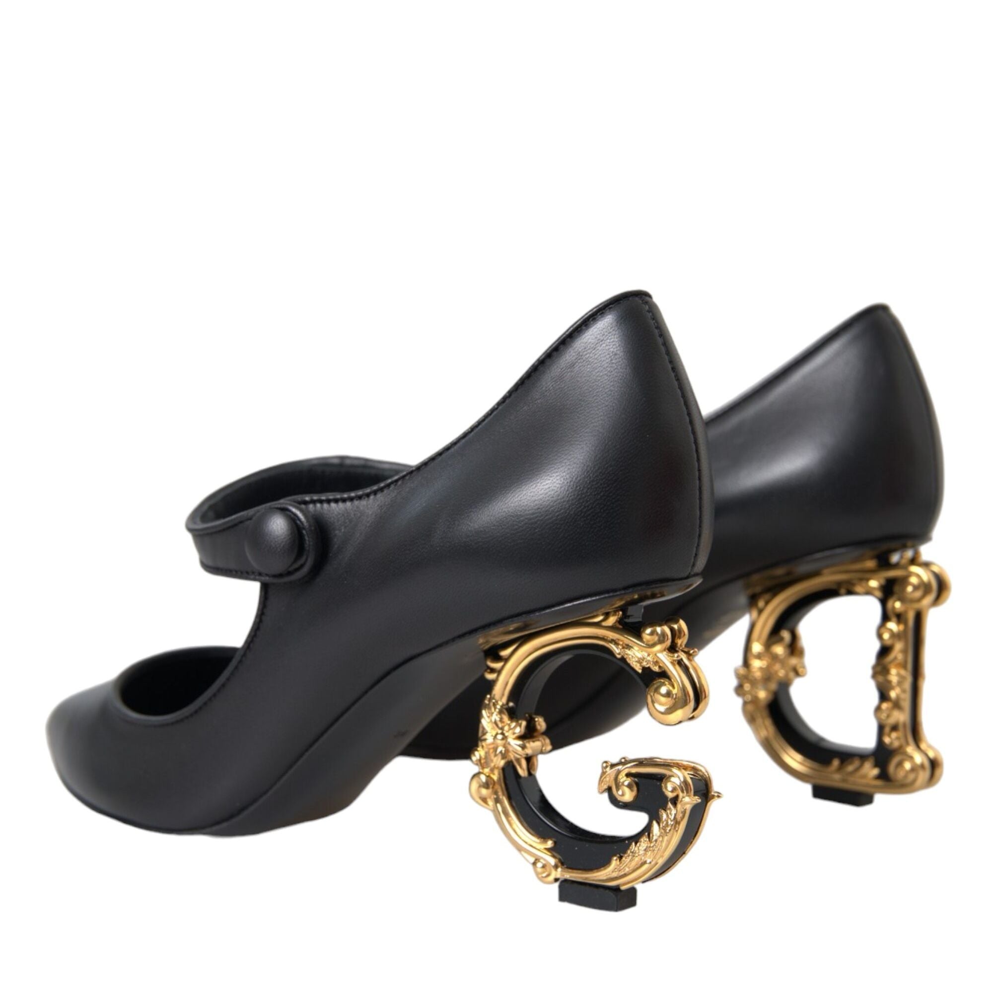 Dolce & Gabbana Black Leather Logo Heels Mary Janes Pumps Shoes