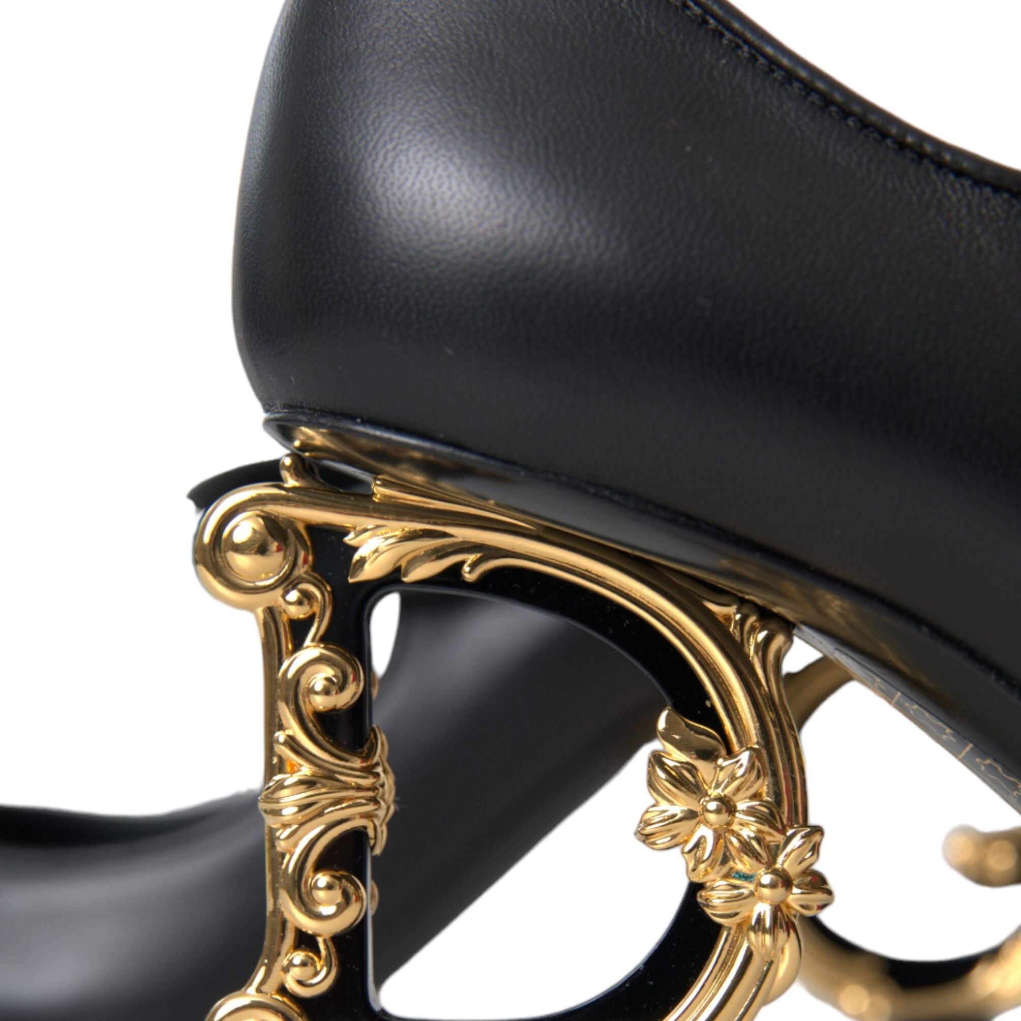 Dolce & Gabbana Black Leather Logo Heels Mary Janes Pumps Shoes