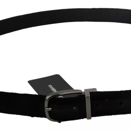 Dolce & Gabbana Black Velvet Silver Tone Metal Buckle Men Belt