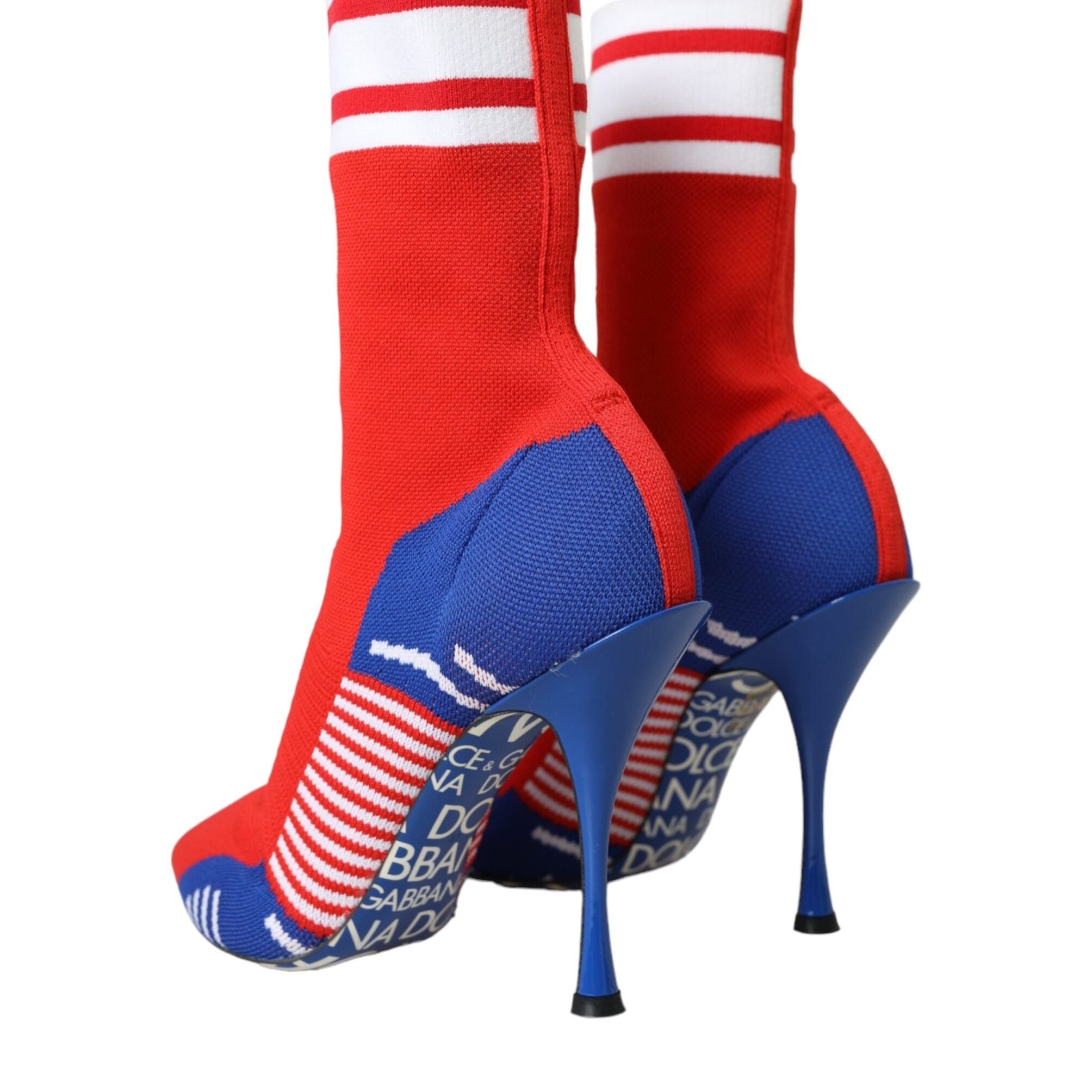 Dolce & Gabbana Red Blue Stretch Sock Style Ankle Boots Logo Shoes