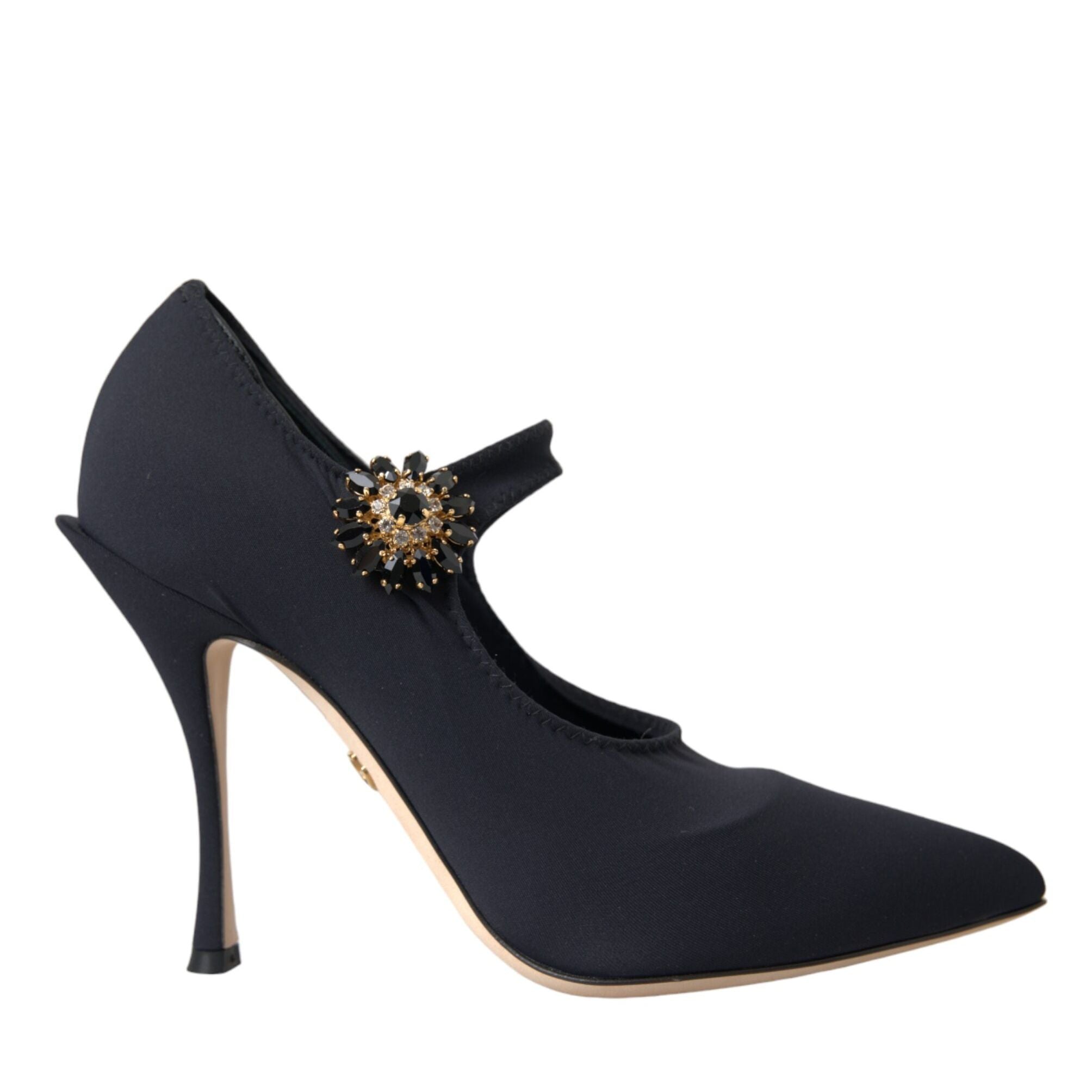 Dolce & Gabbana Black Mary Jane Jersey Crystal Pumps Shoes
