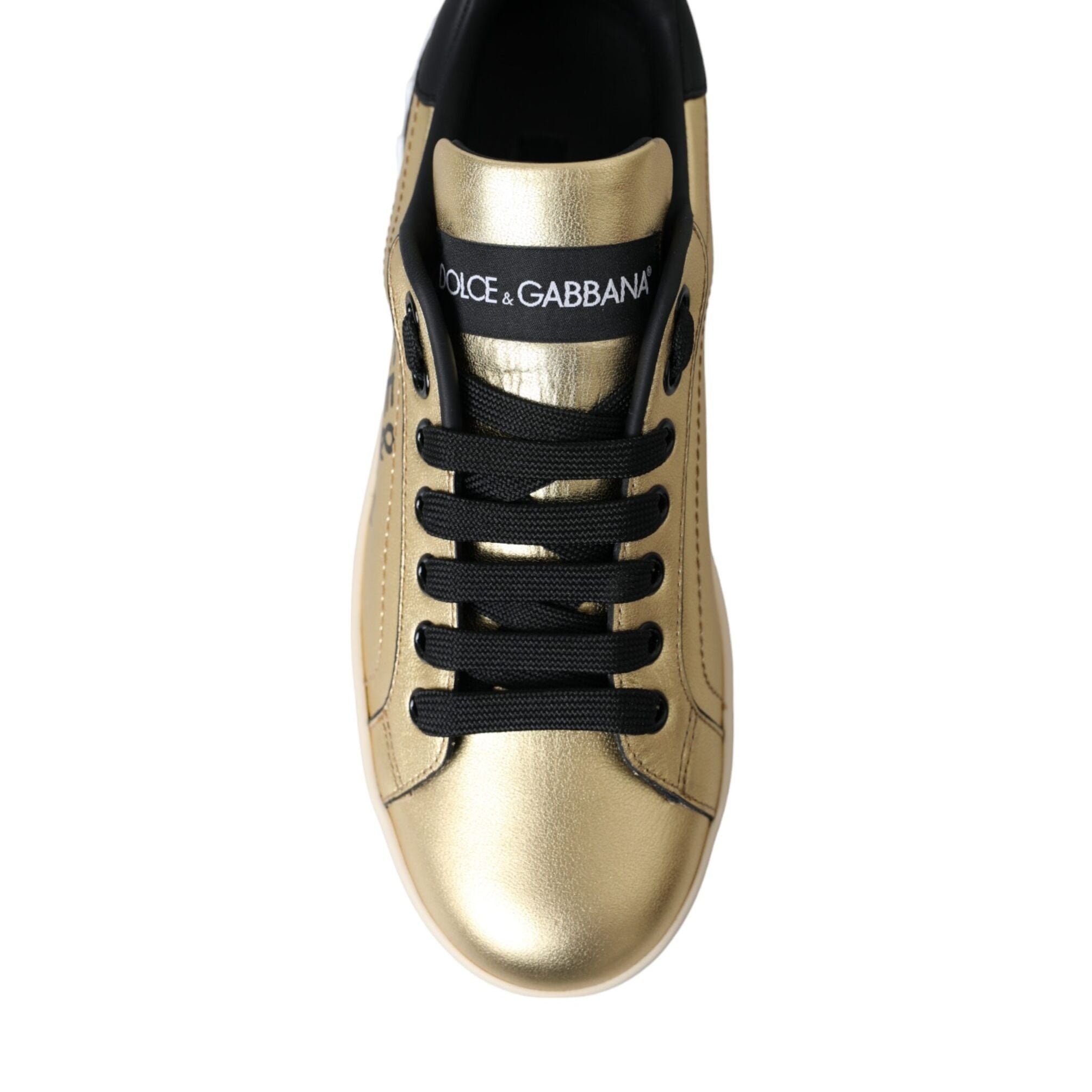 Dolce & Gabbana Gold Portofino Calf Leather Sneakers Women Shoes
