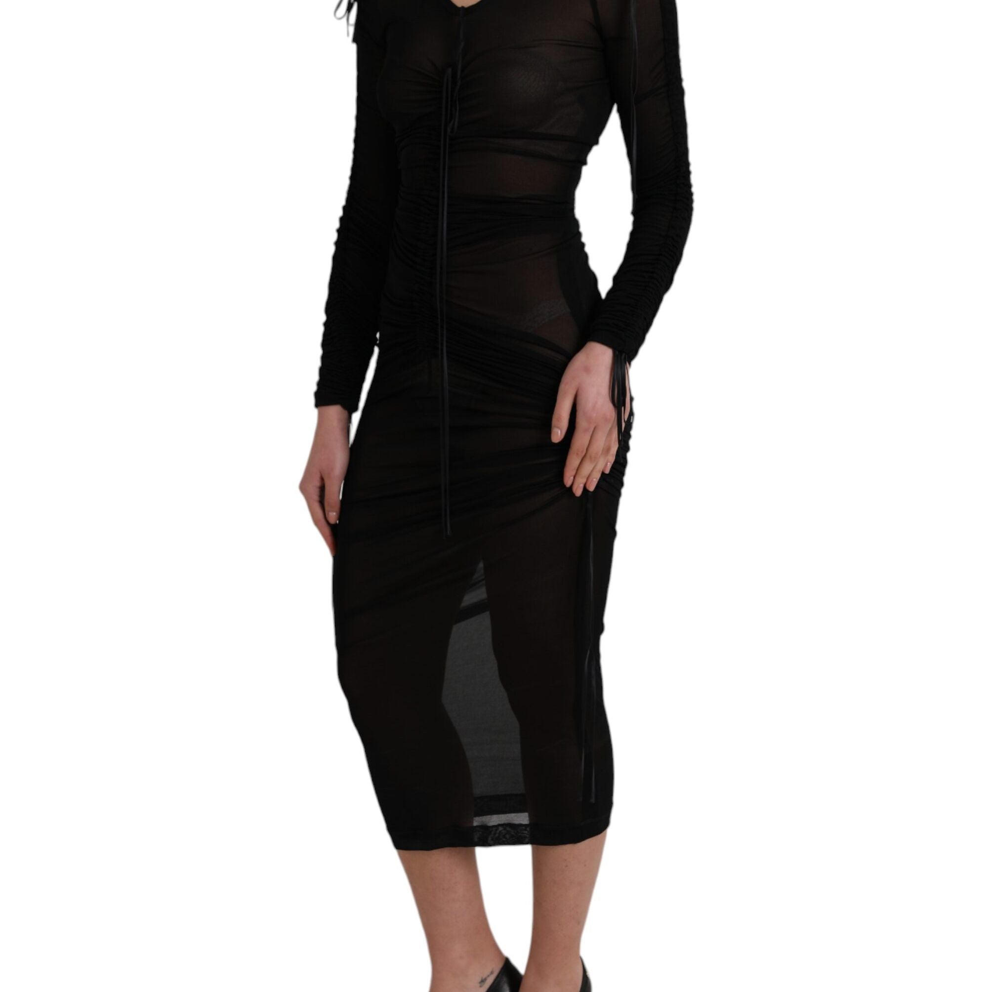 Dolce & Gabbana Black Sheer Bodycon Sheath Midi Dress