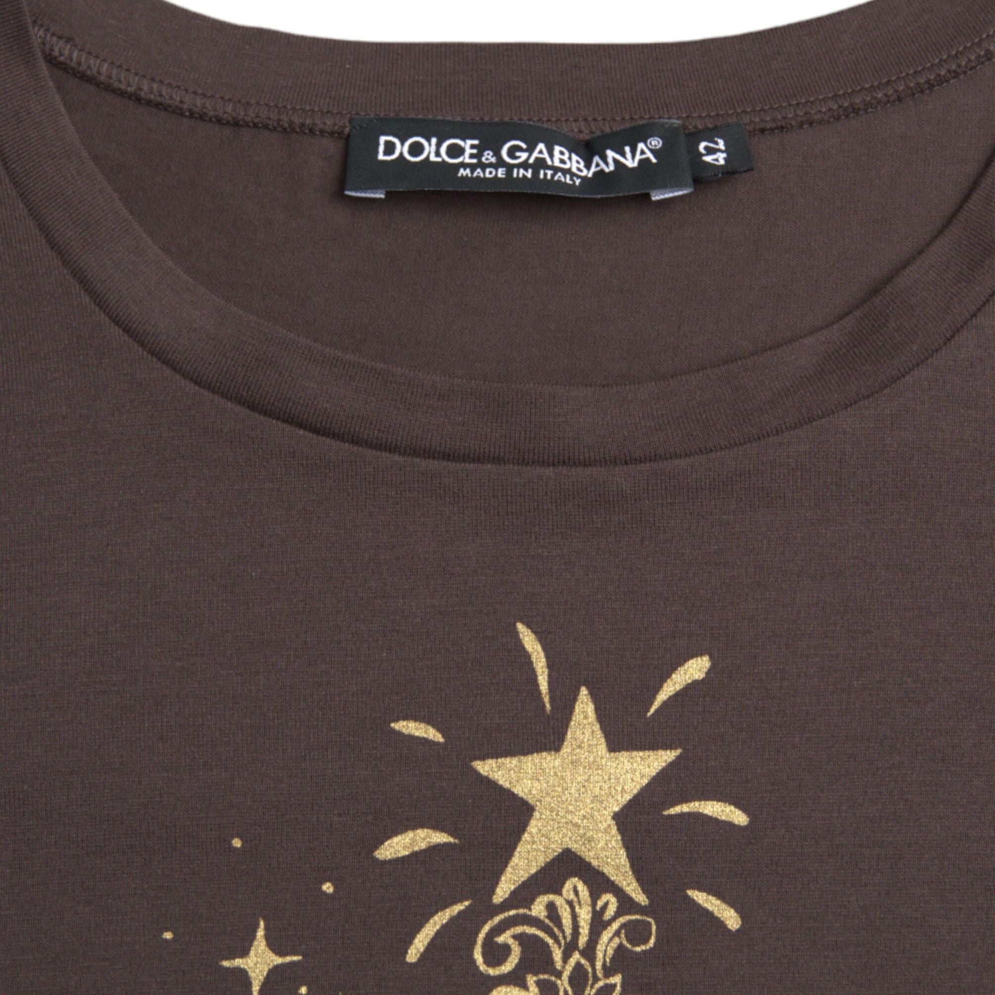 Dolce & Gabbana Brown Crewneck 2017 Motive Print T-shirt