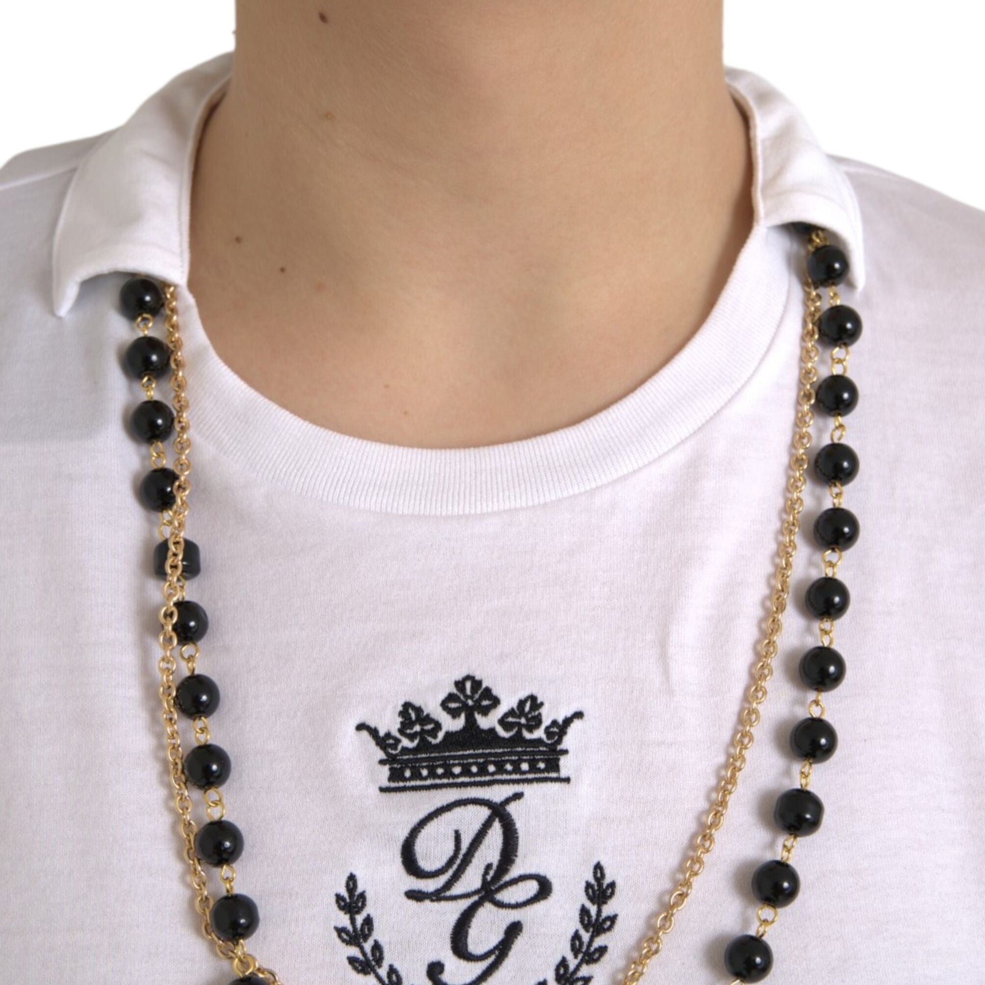 Dolce & Gabbana White Cotton Necklace Short Sleeves T-shirt