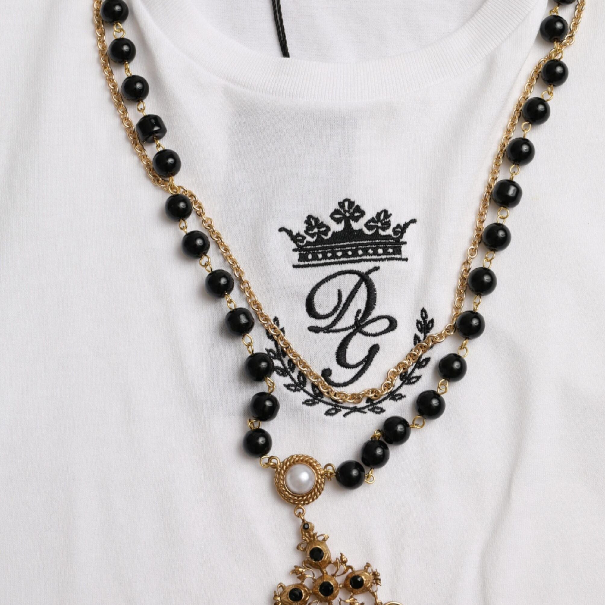 Dolce & Gabbana White Cotton Necklace Short Sleeves T-shirt
