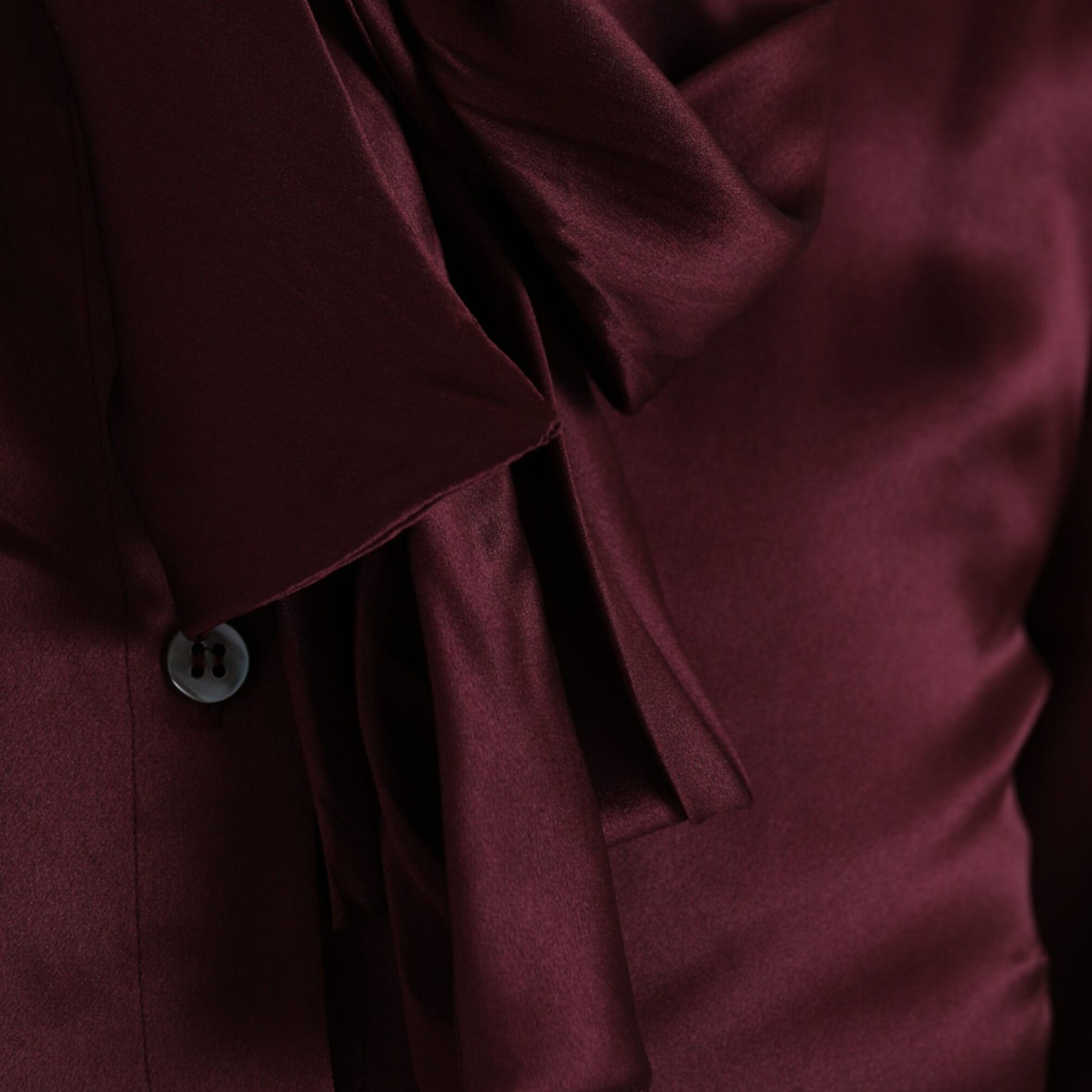Dolce & Gabbana Maroon Ascot Collar Long Sleeve Top Blouse