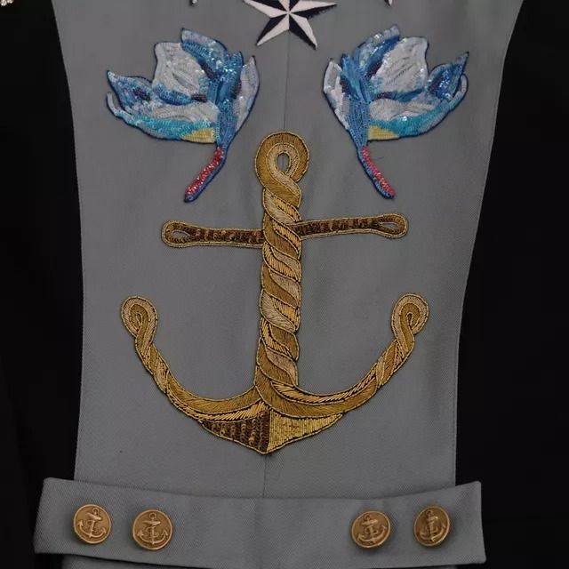 Dolce & Gabbana Blue Button Crystal Embellished Cotton Jacket