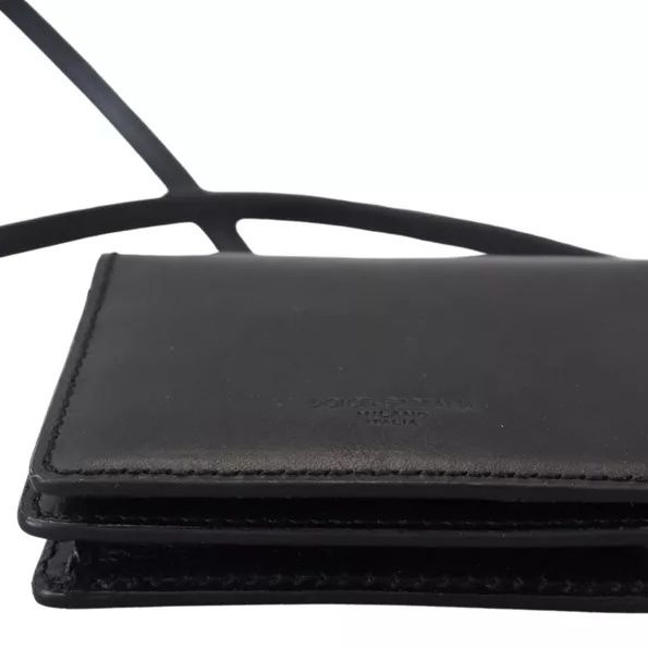 Dolce & Gabbana Black Leather Bifold Shoulder Sling Women Wallet
