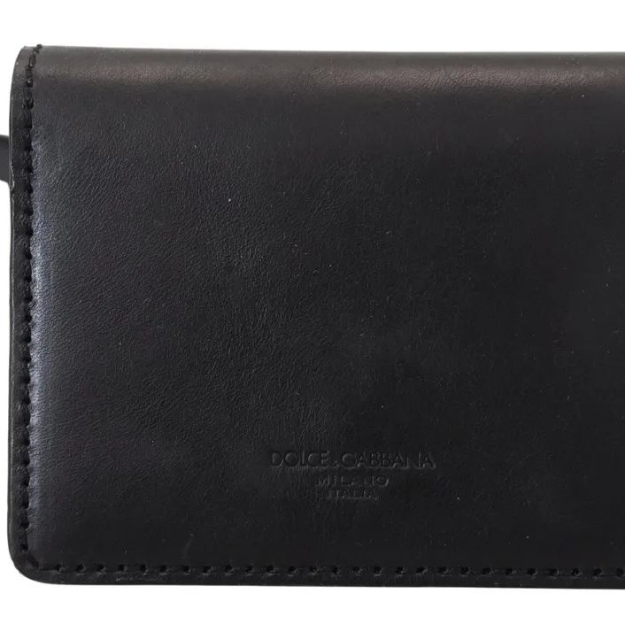 Dolce & Gabbana Black Leather Bifold Shoulder Sling Women Wallet
