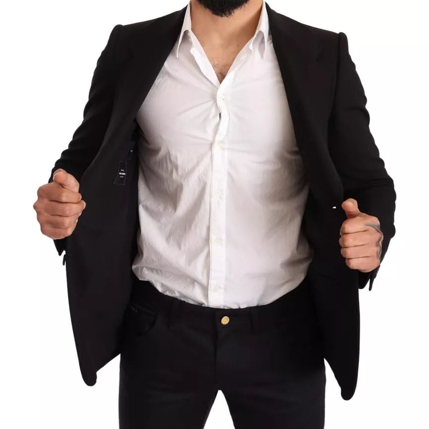 Dolce & Gabbana Black Wool Slim Fit Coat Jacket Blazer
