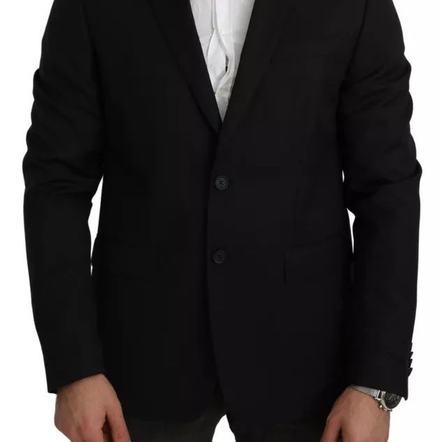 Dolce & Gabbana Black Wool Slim Fit Notch Jacket Blazer