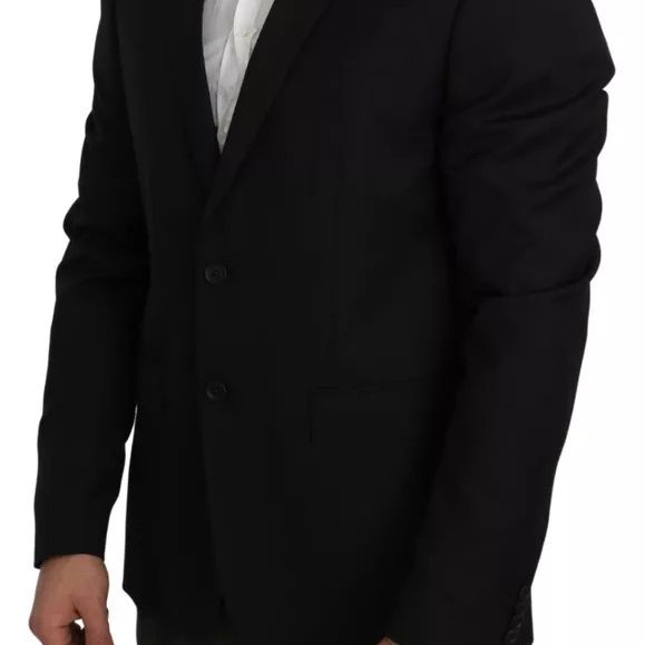 Dolce & Gabbana Black Wool Slim Fit Notch Jacket Blazer