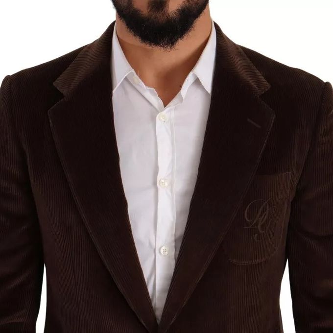Dolce & Gabbana Brown Corduroy Slim Fit Coat DG Logo Blazer