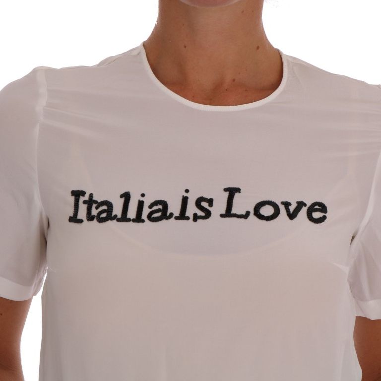 Dolce & Gabbana White Silk ITALIA IS LOVE Blouse T-shirt