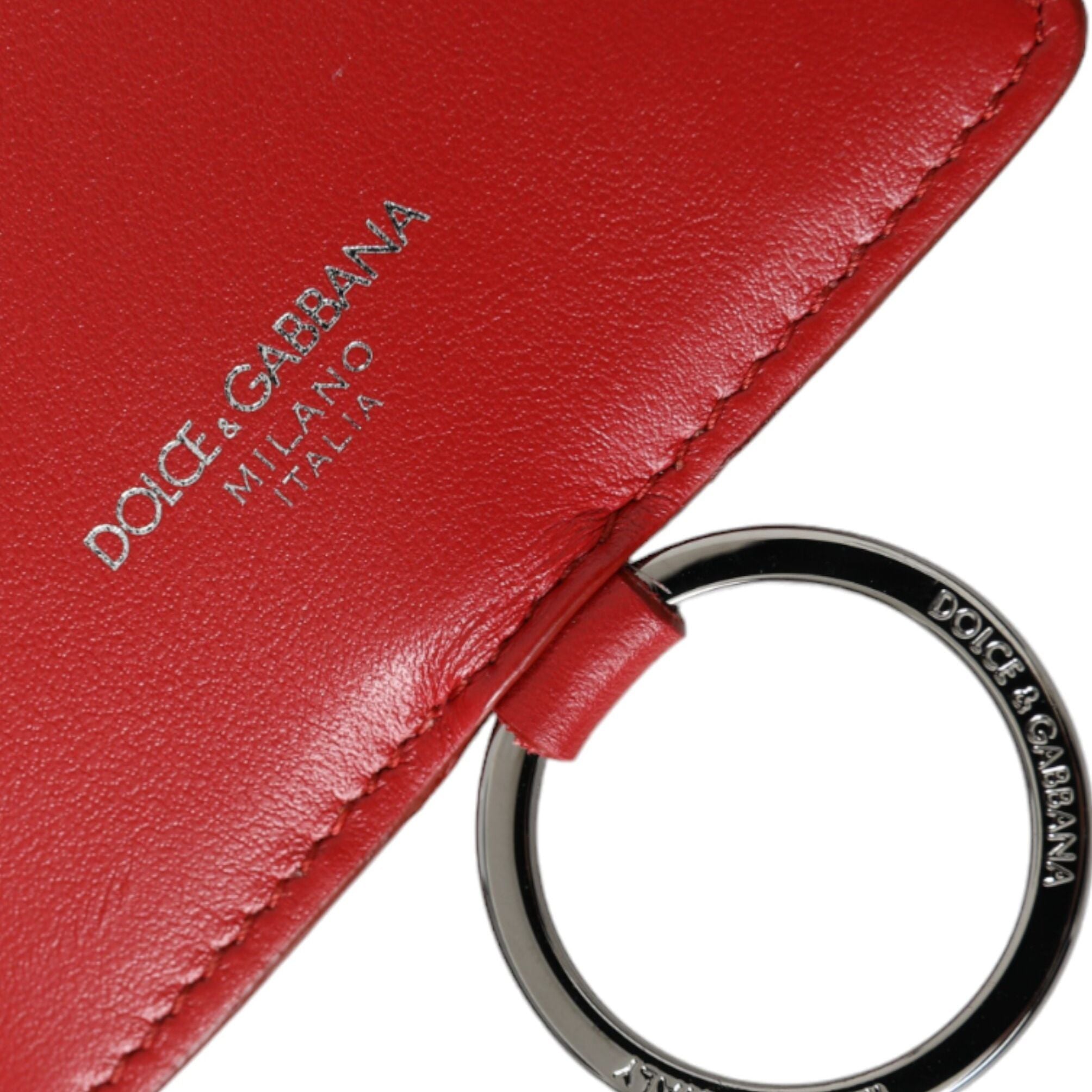 Dolce & Gabbana Red Calfskin Leather Lanyard Logo Card Holder Wallet