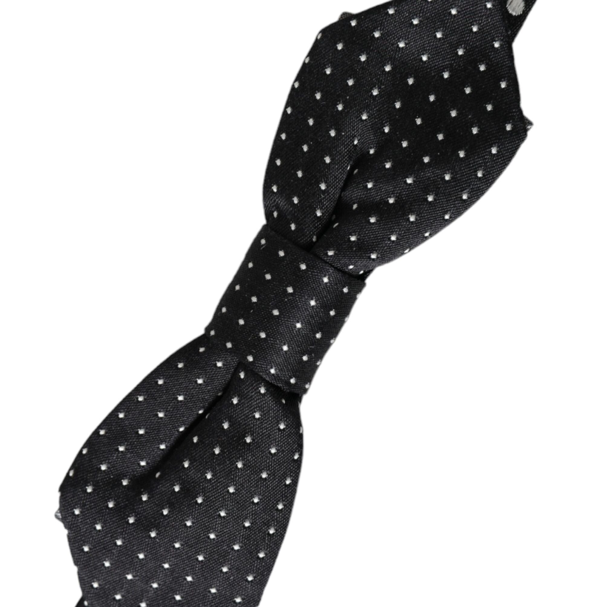 Dolce & Gabbana Black Silk Polka Dot Adjustable Neck Men Papillon Bow Tie
