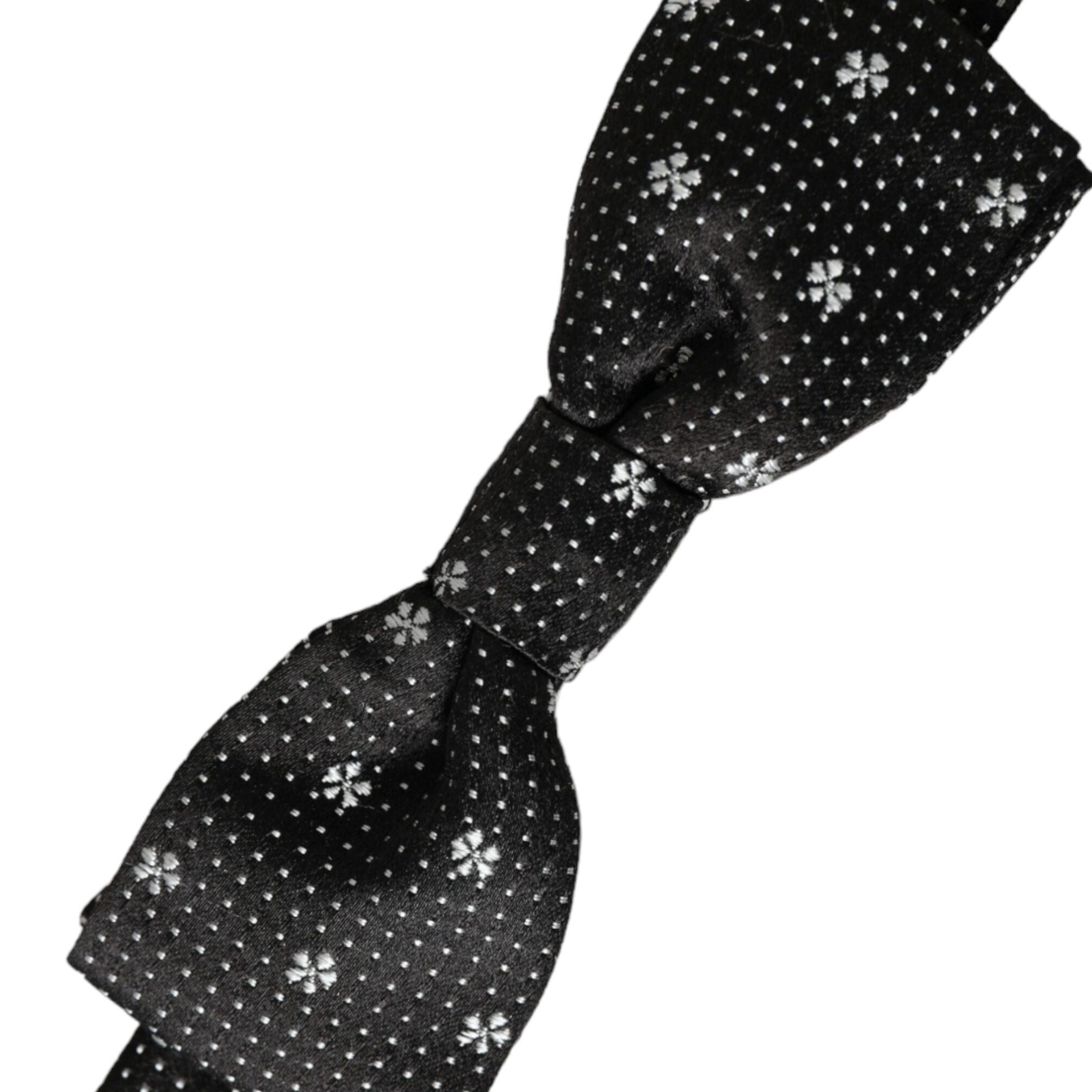 Dolce & Gabbana Black Silk Floral Adjustable Neck Men Papillon Bow Tie