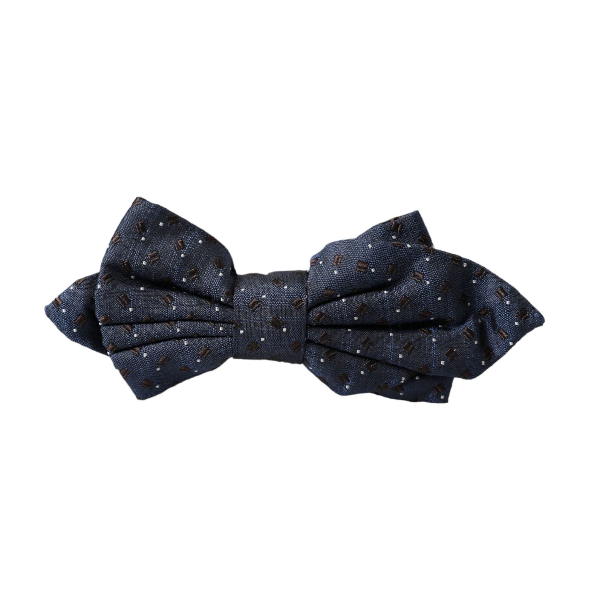 Dolce & Gabbana Navy Blue Silk Patterned Adjustable Men Papillon Bow Tie