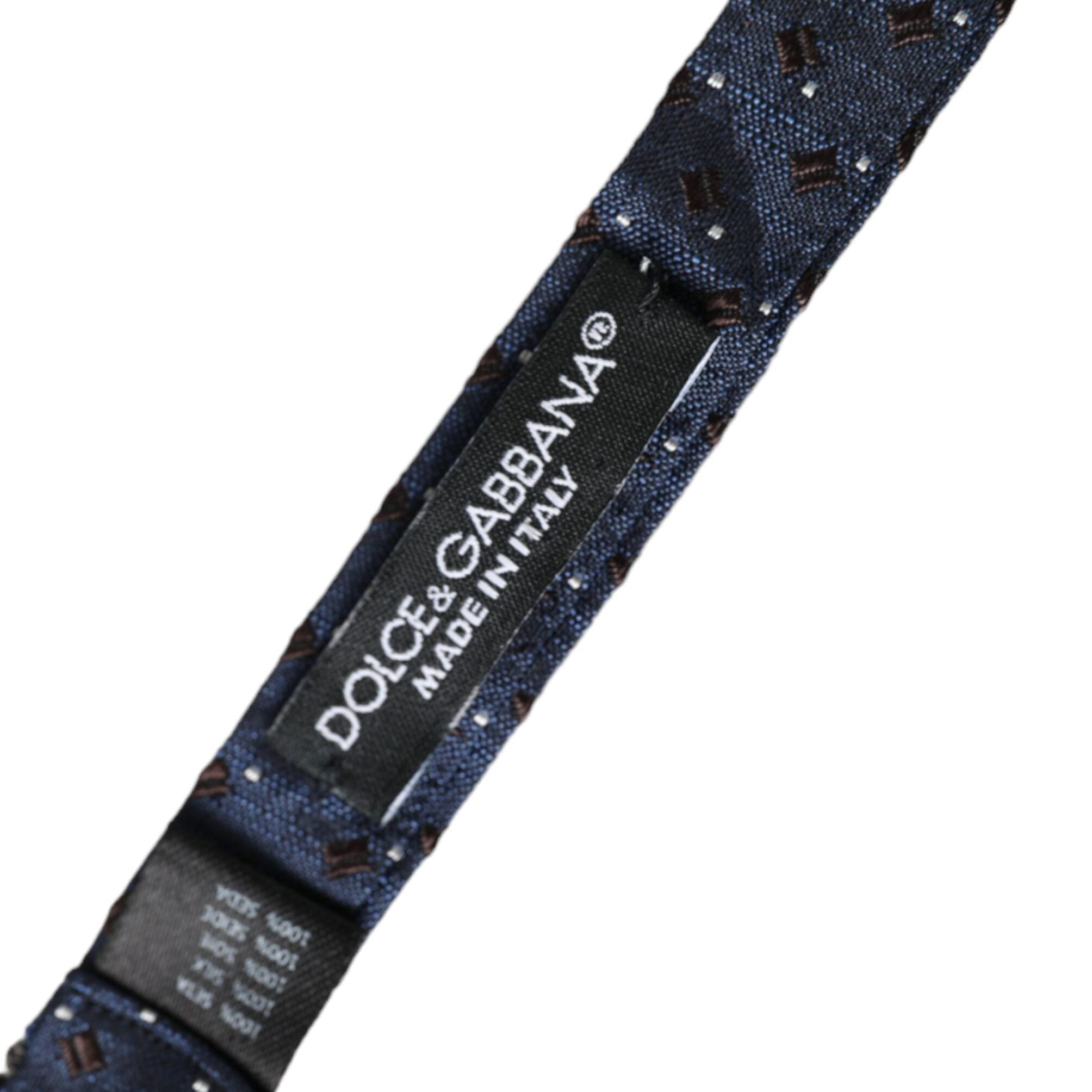 Dolce & Gabbana Navy Blue Silk Patterned Adjustable Men Papillon Bow Tie