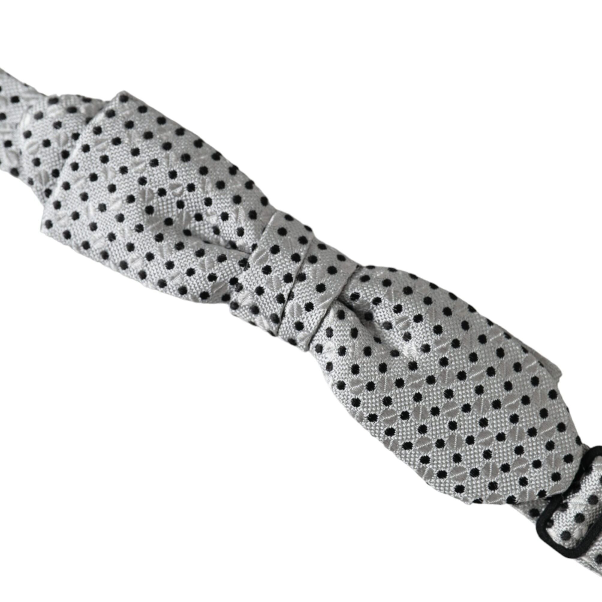 Dolce & Gabbana Gray Silk Polka Dot Adjustable Neck Men Papillon Bow Tie