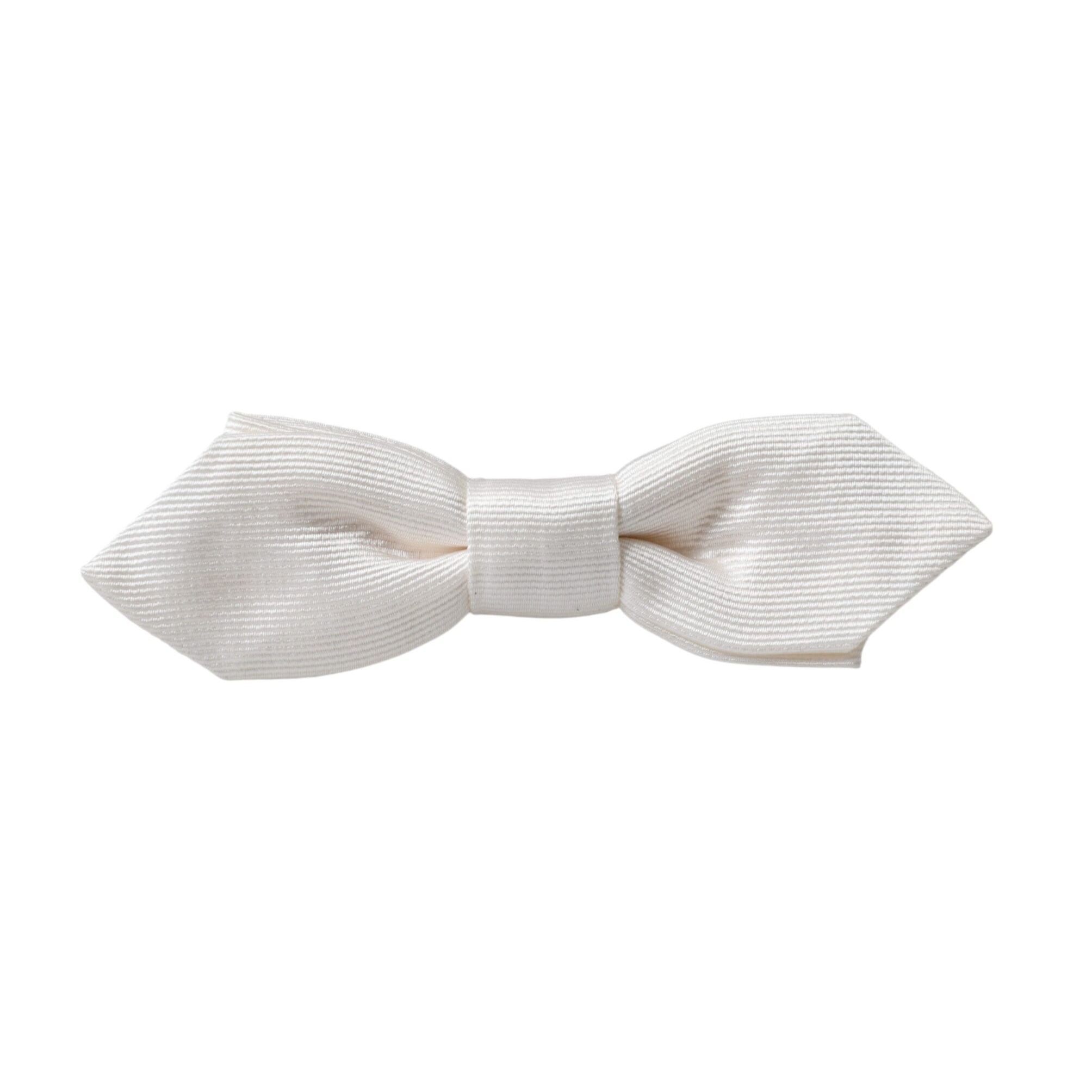 Dolce & Gabbana White Silk Adjustable Neck Men Papillon Bow Tie