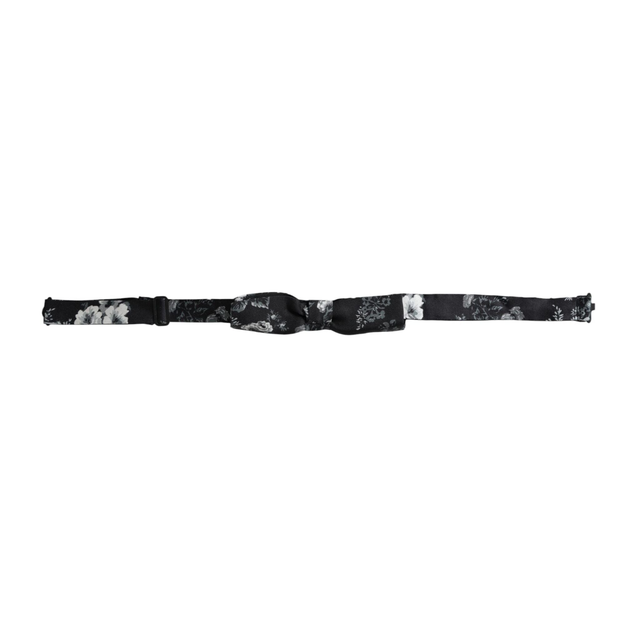 Dolce & Gabbana Black Floral Silk Adjustable Neck Men Bow Tie
