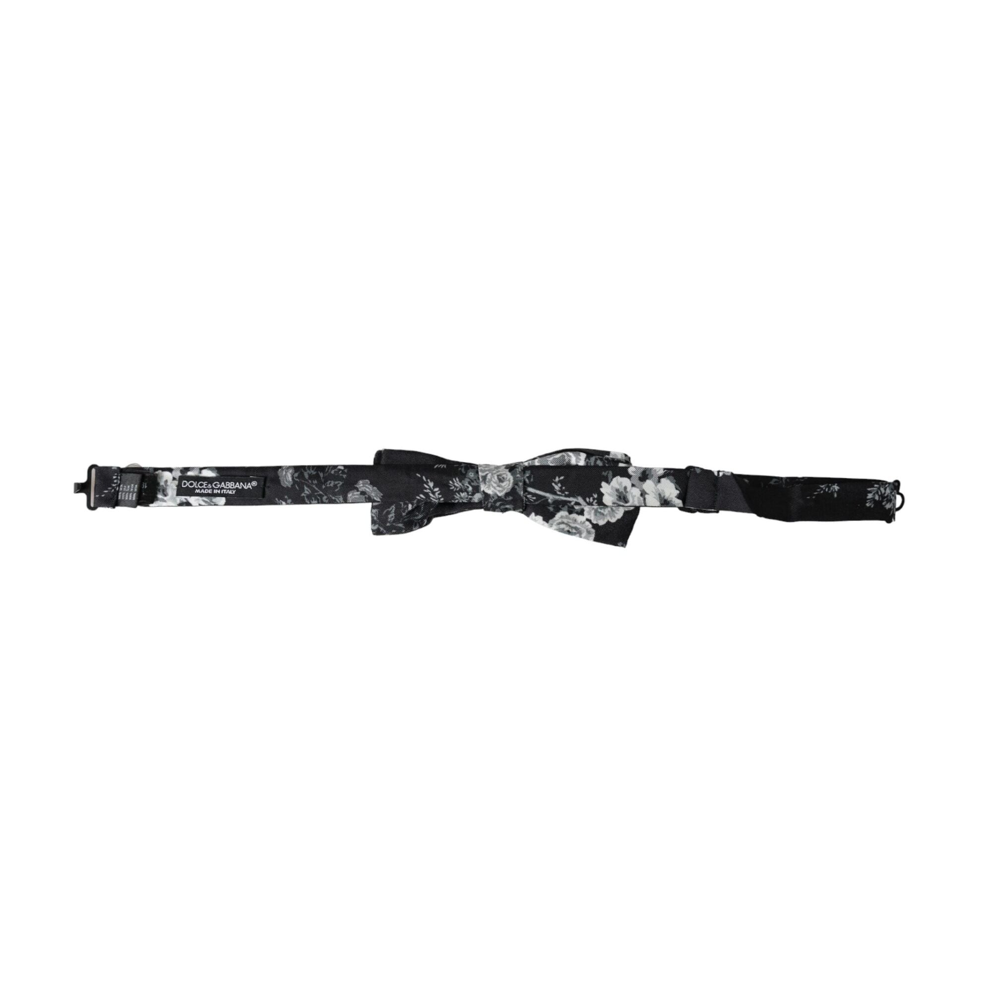 Dolce & Gabbana Black Floral Fantasy Adjustable Neck Men Bow Tie
