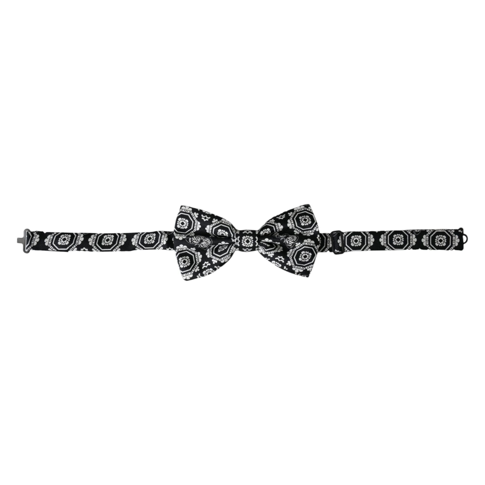 Dolce & Gabbana Black White Printed Adjustable Neck Men Bow Tie