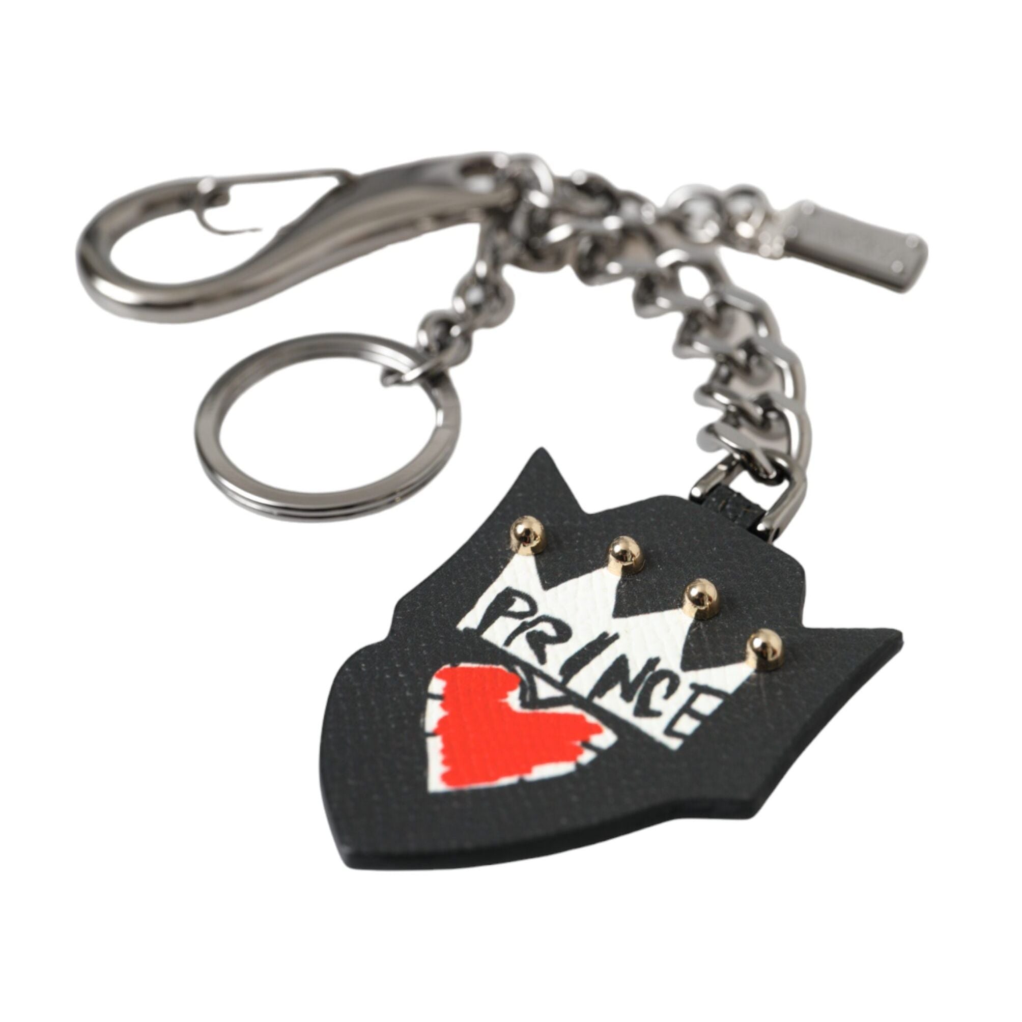 Dolce & Gabbana Black Prince Studs Logo Silver Brass Keychain Keyring